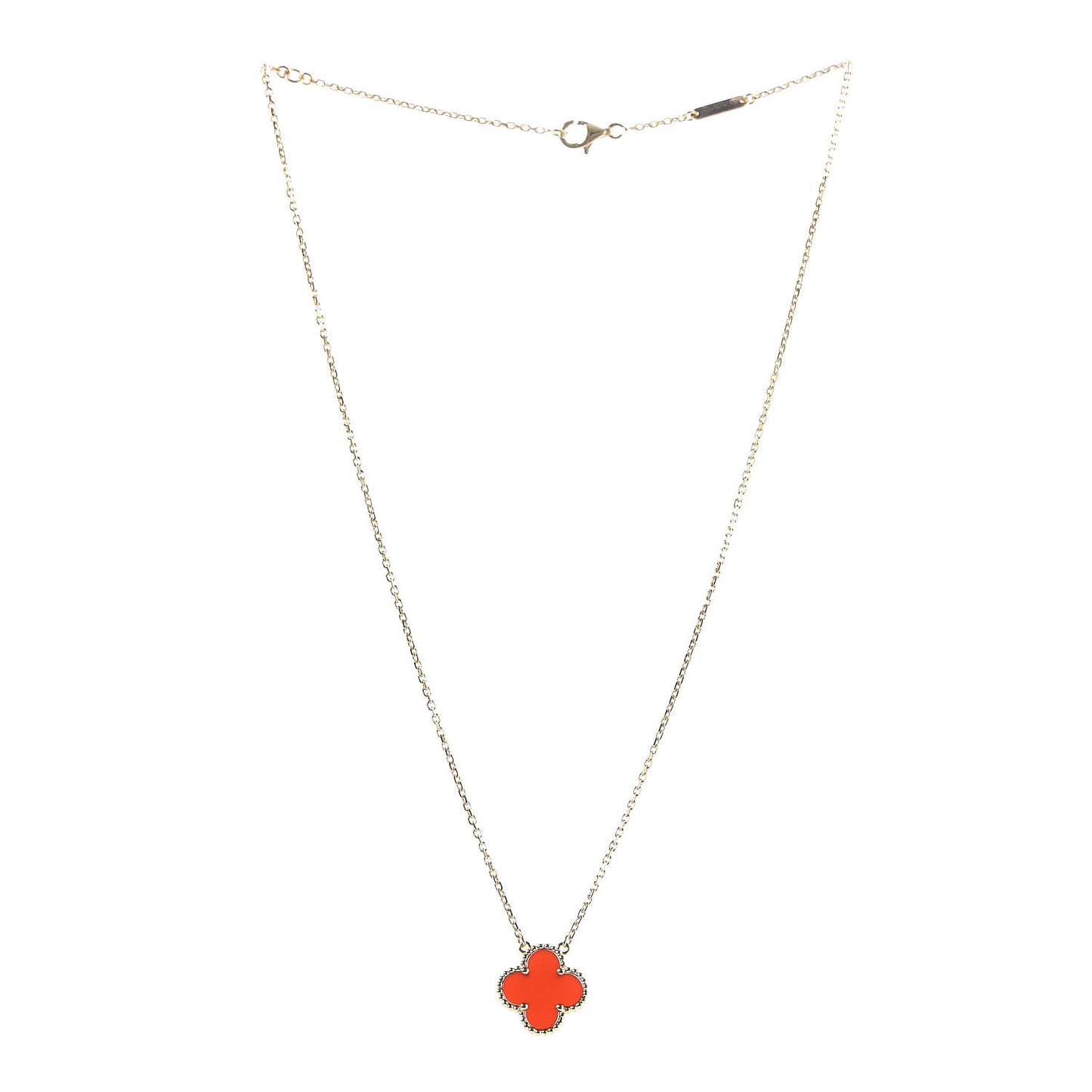 18K Yellow Gold Carnelian Vintage Alhambra Pendant Necklace