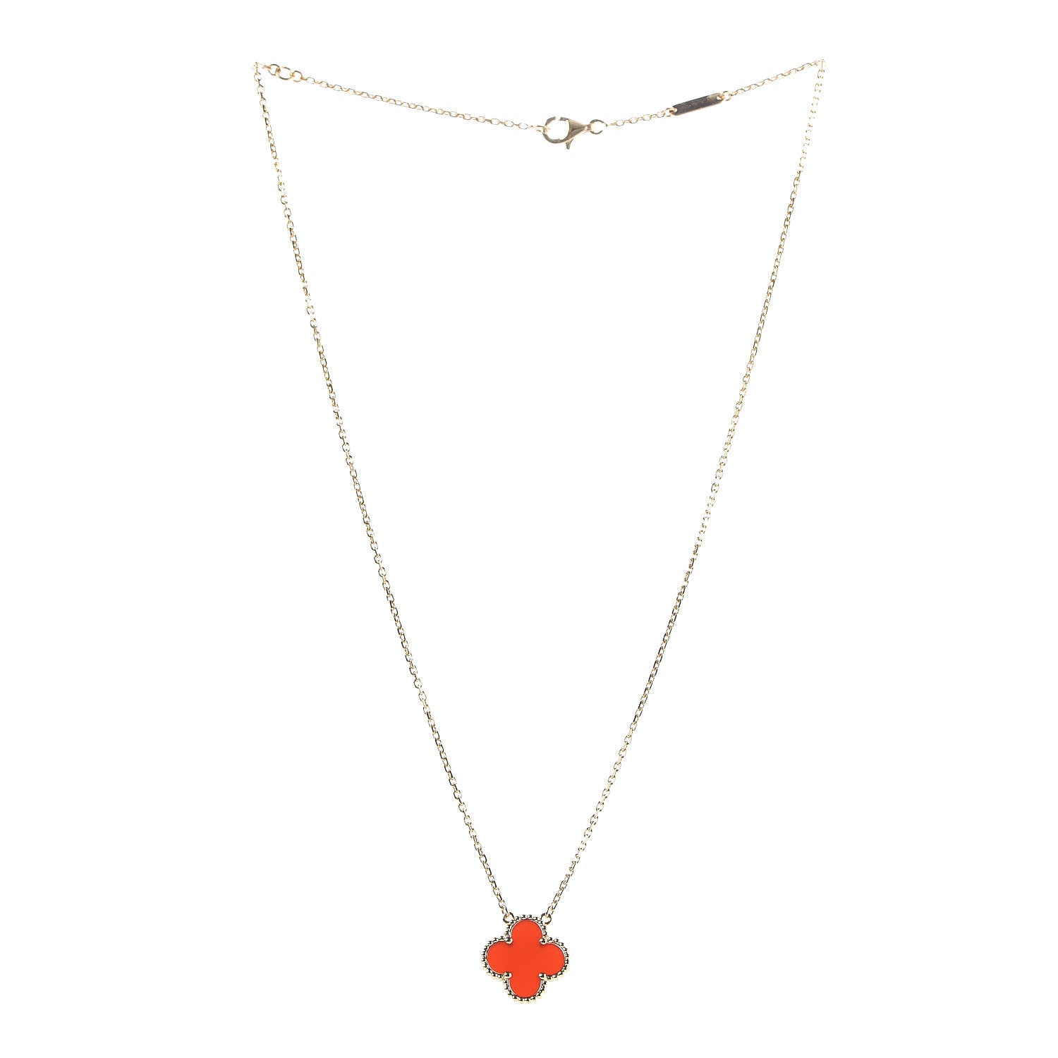 Van Cleef & Arpels 18K Yellow Gold Carnelian Vintage Alhambra Pendant Necklace 3 of 7