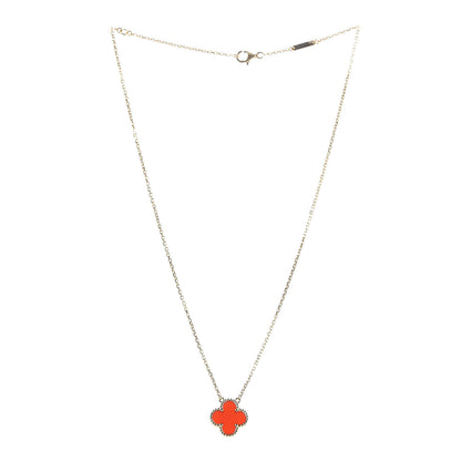 Van Cleef & Arpels 18K Yellow Gold Carnelian Vintage Alhambra Pendant Necklace 3 of 7