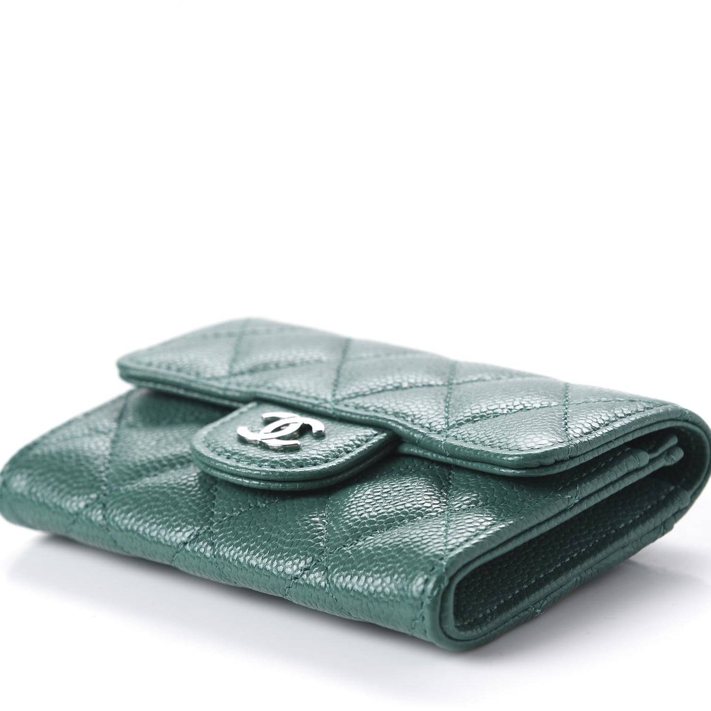 Caviar Quilted Card Holder Wallet Green