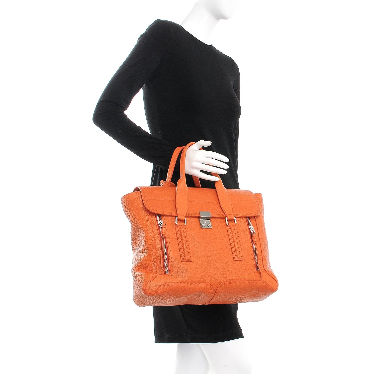 3.1 Phillip Lim 3.1 Textured Calfskin Large Pashli Satchel Mandarin 2 of 8