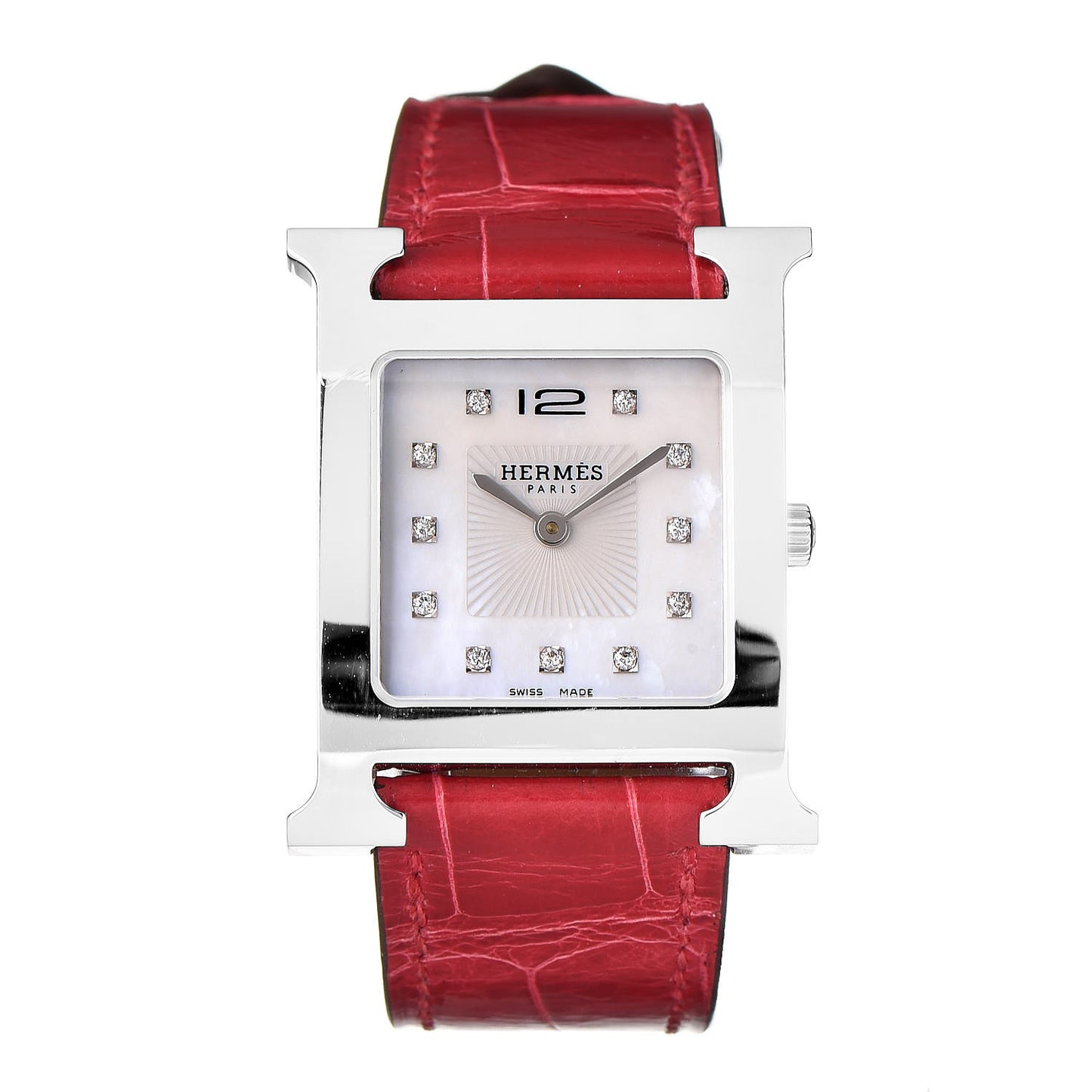 Stainless Steel Alligator Diamond Mother of Pearl 26mm Heure H Hour Quartz Watch Braise