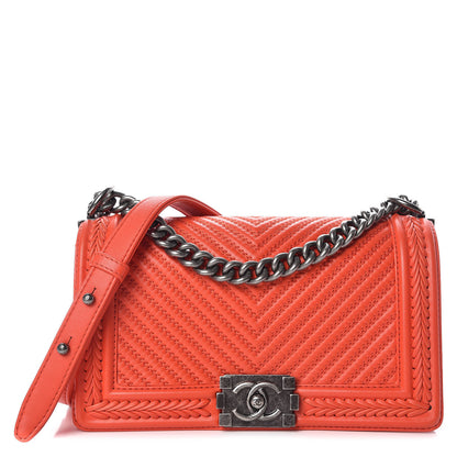 Chanel Calfskin Chevron Quilted Medium Braided Boy Flap Orange 1 of 16
