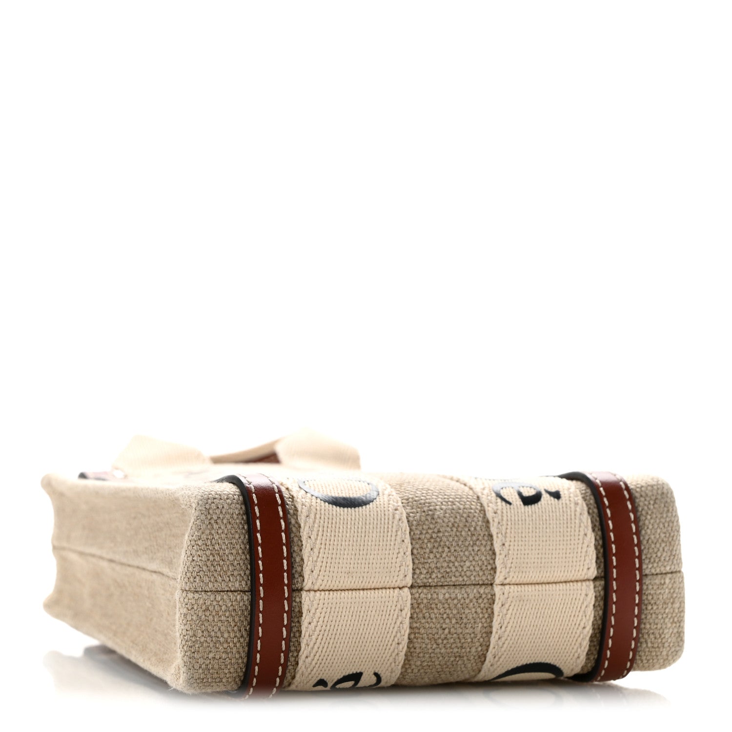 Chloe Cotton Calfskin Mini Woody North South Ribbon Tote White Brown 4 of 12
