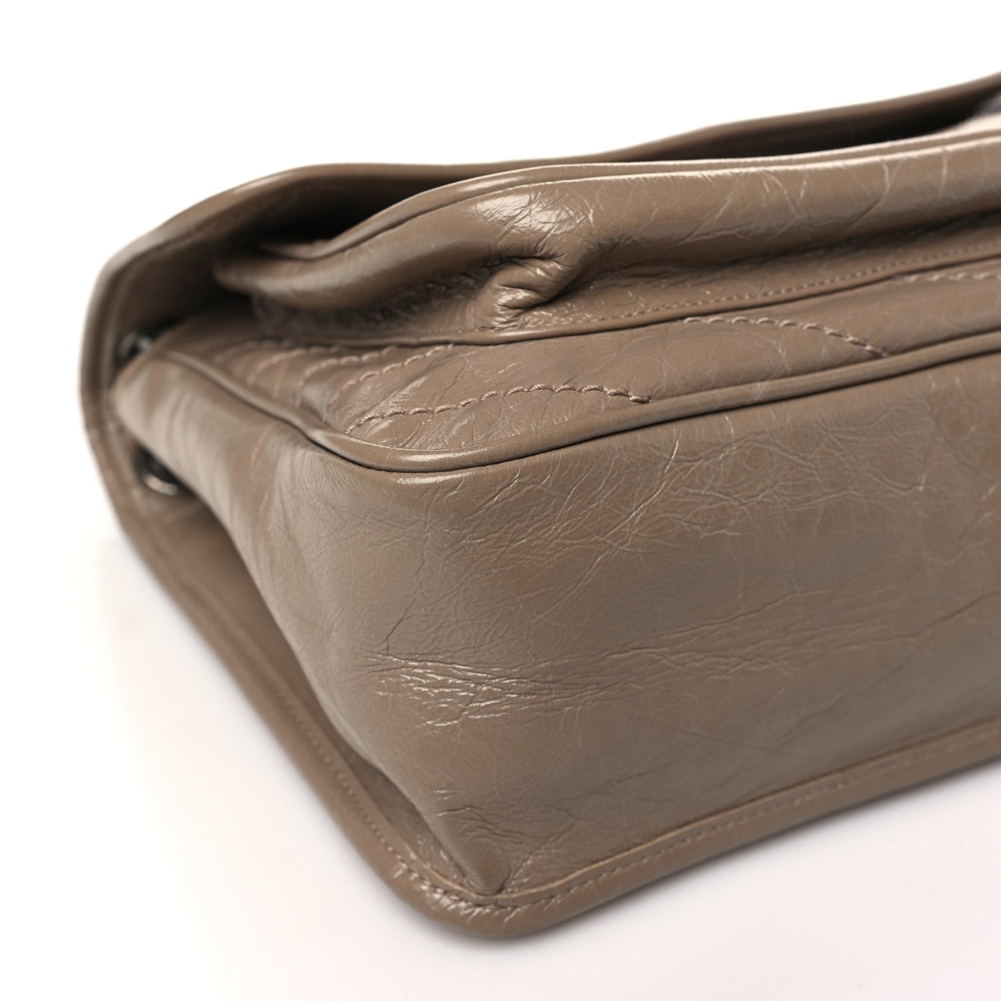 Crinkled Calfskin Matelasse Monogram Medium Niki Chain Satchel Light Taupe