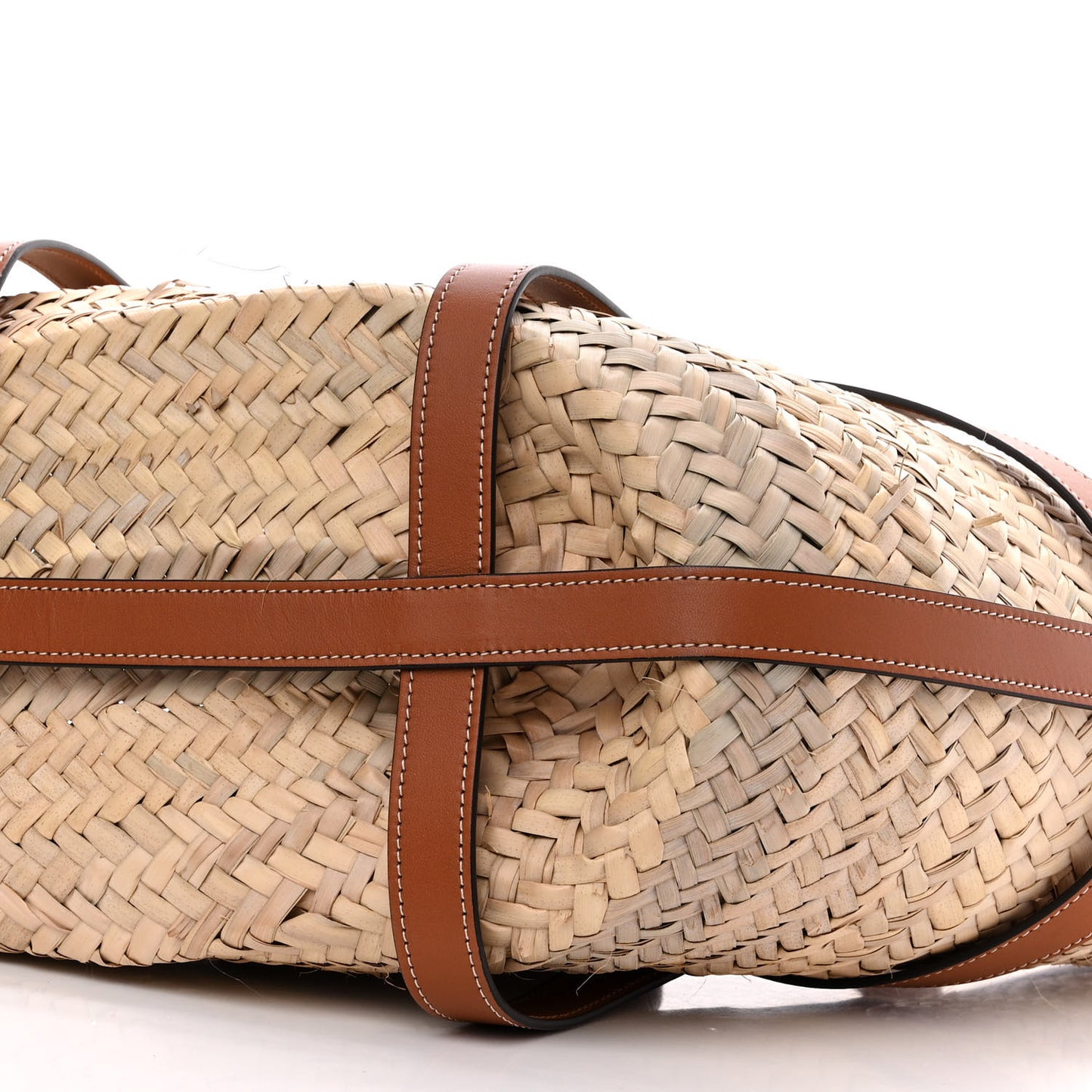 Raffia Calfskin Large Gridded Basket Tote Tan