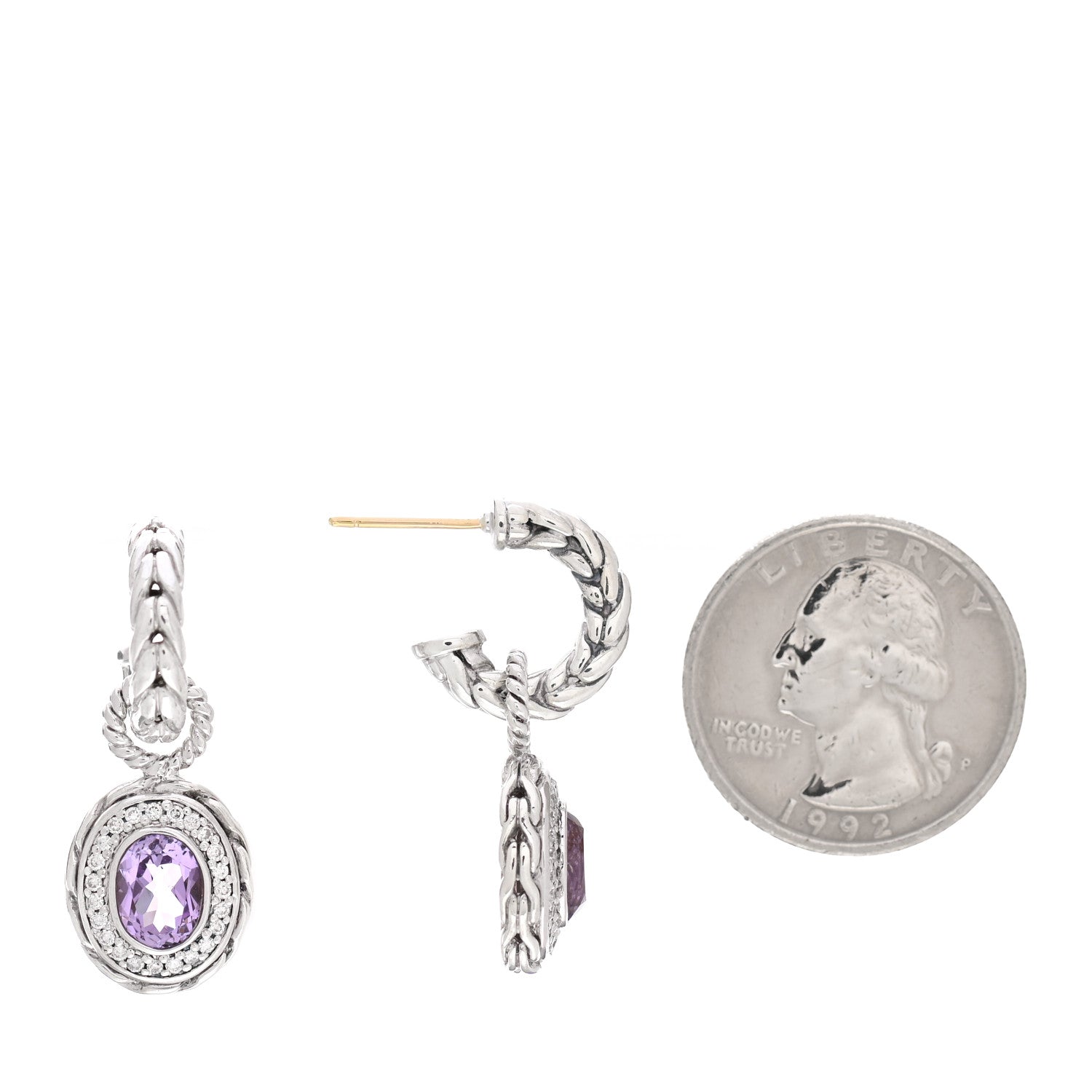 John Hardy Sterling Silver Diamond Amethyst Batu Sari Drop Earrings 2 of 4