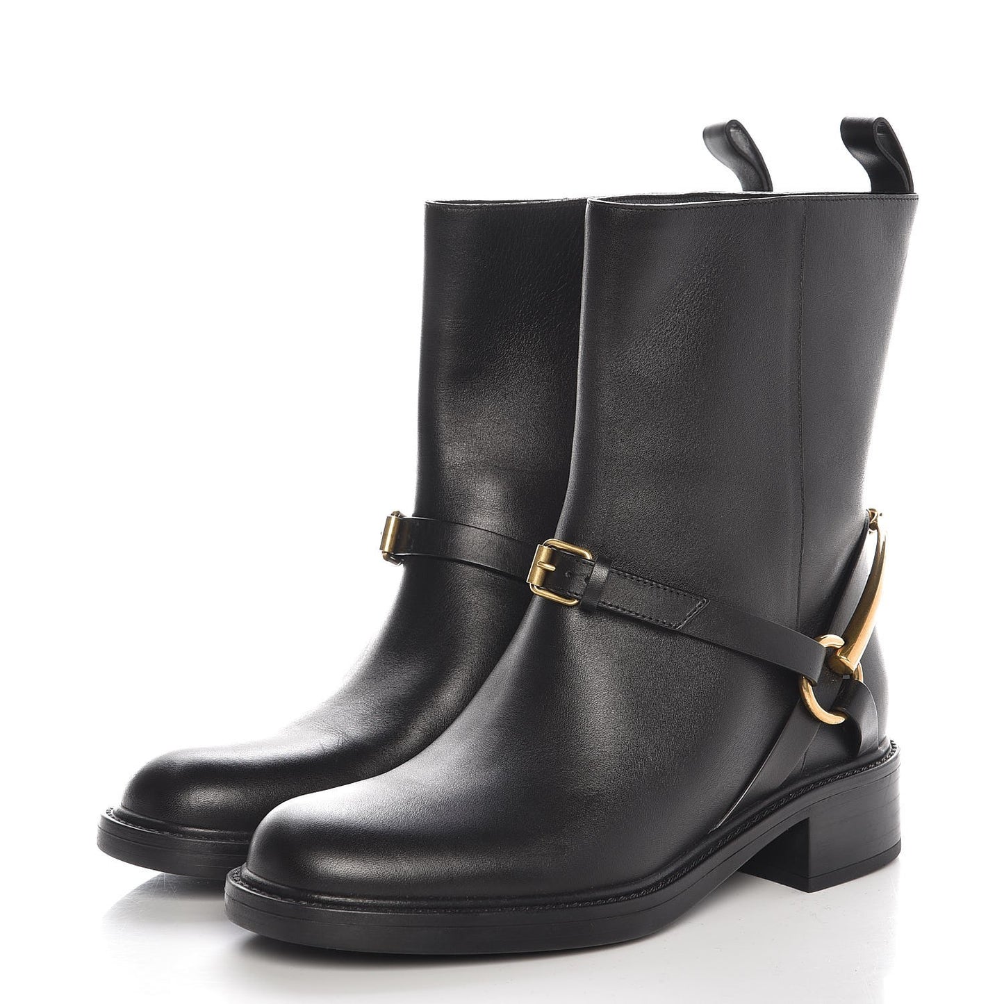 Calfskin Tess Horsebit Ankle Boots 34.5 Black