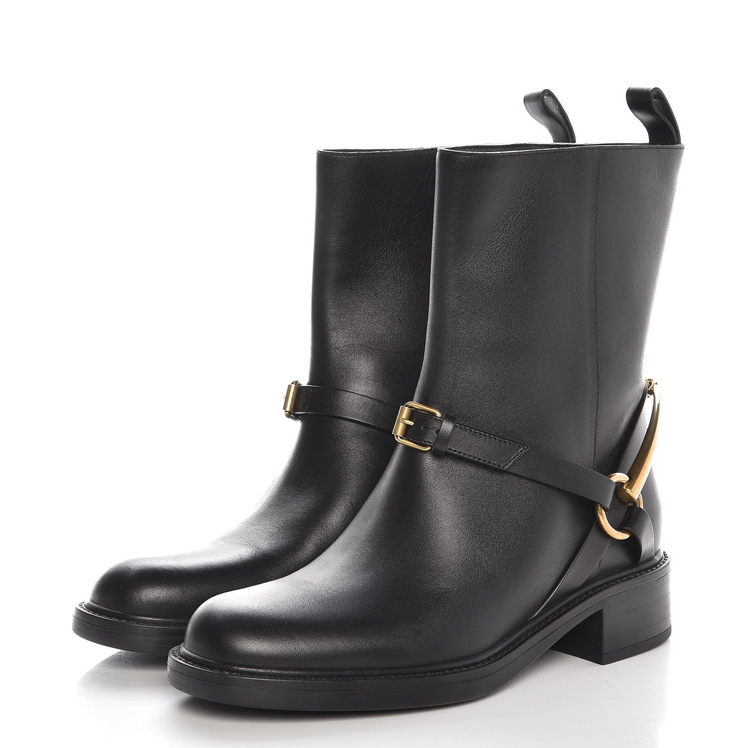 Gucci Calfskin Tess Horsebit Ankle Boots 34.5 Black 3 of 7