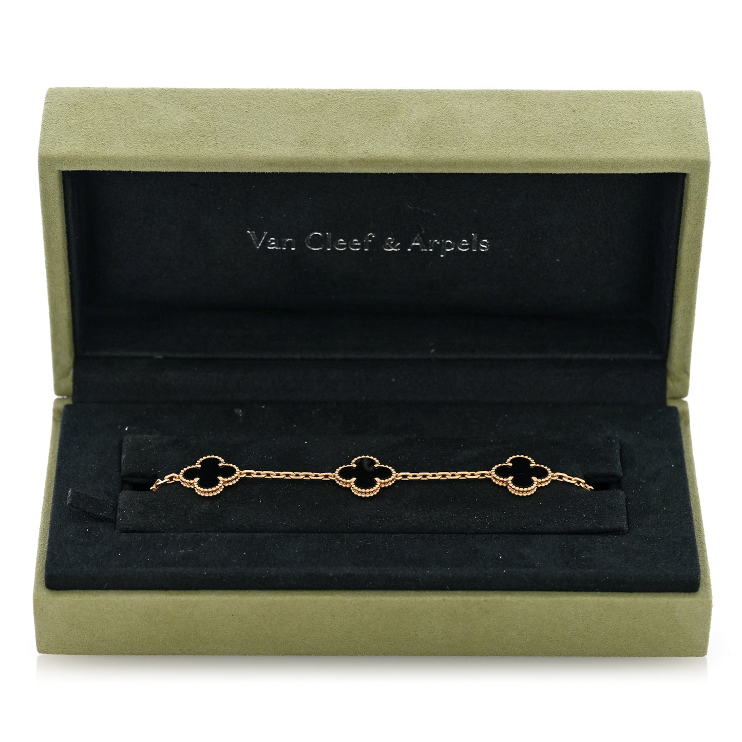 18K Yellow Gold Black Onyx 5 Motifs Vintage Alhambra Bracelet