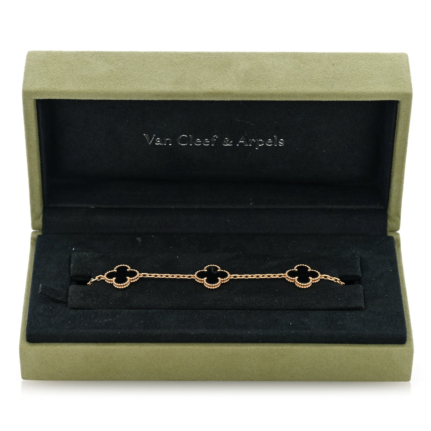 Van Cleef & Arpels 18K Yellow Gold Black Onyx 5 Motifs Vintage Alhambra Bracelet 4 of 4