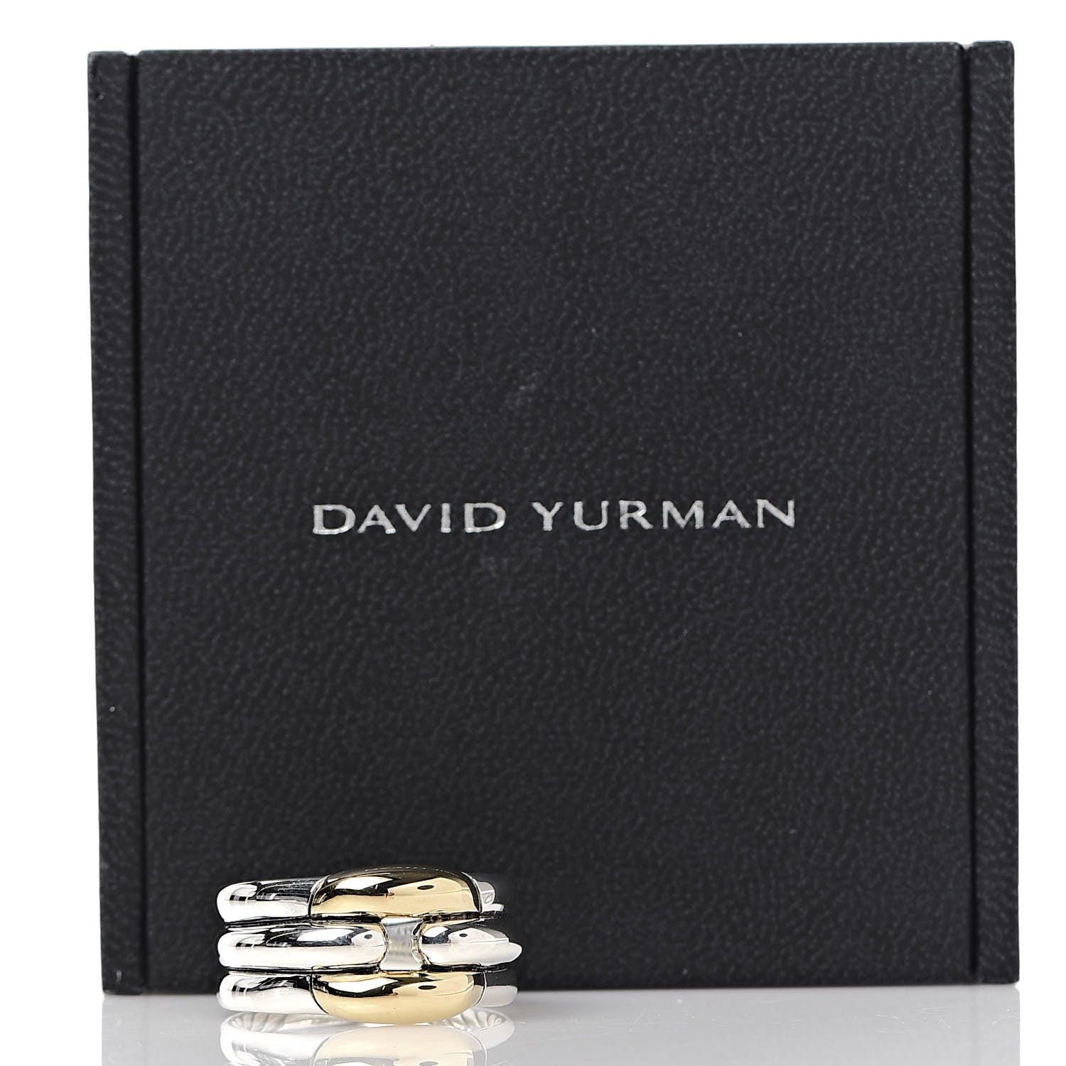 David Yurman Sterling Silver 18K Yellow Gold Thoroughbred Cushion Link Ring 54 7 5 of 5