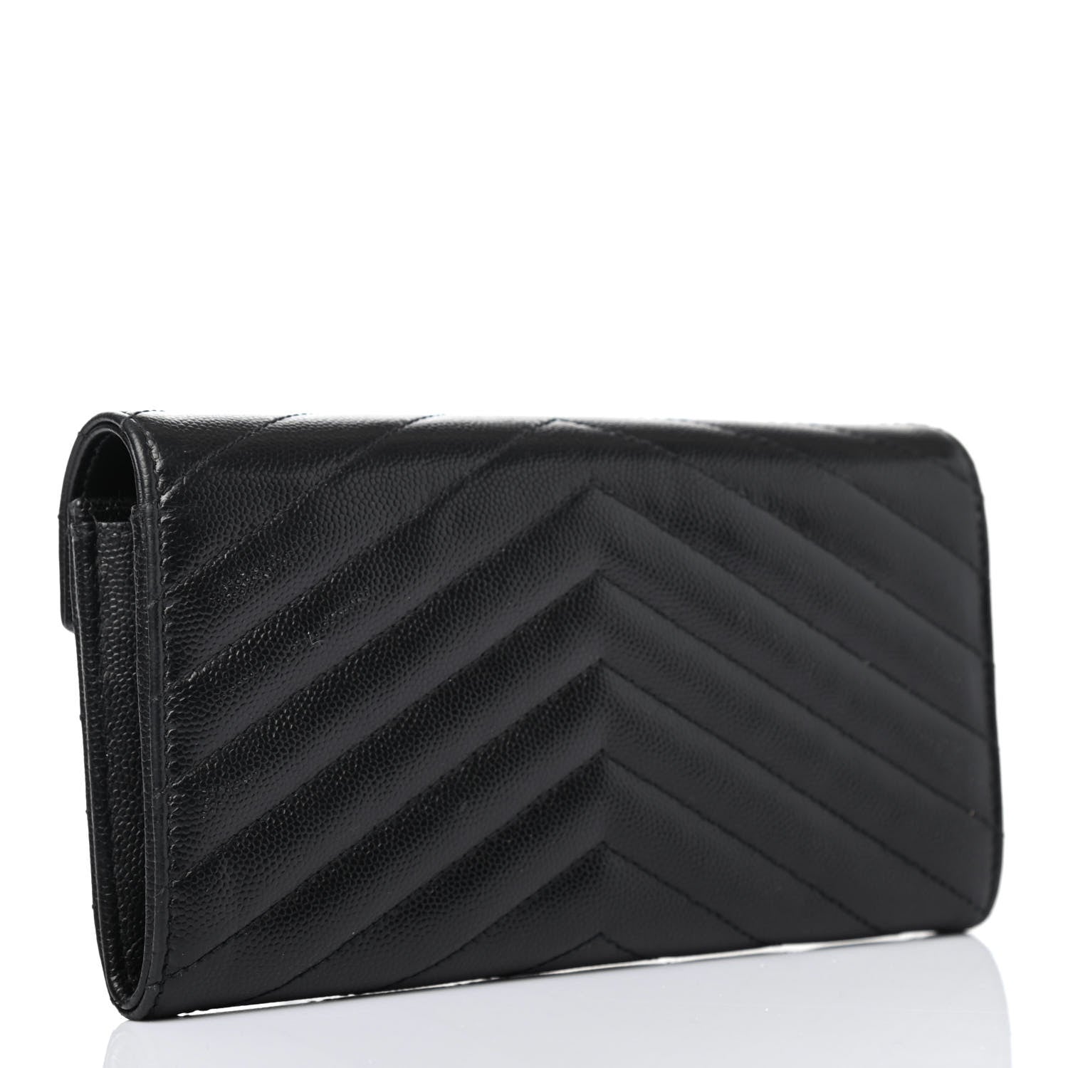 Saint Laurent Grain De Poudre Matelasse Chevron Monogram Flap Wallet Black 2 of 4