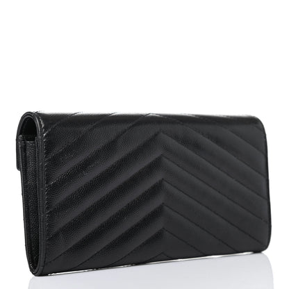 Saint Laurent Grain De Poudre Matelasse Chevron Monogram Flap Wallet Black 2 of 4