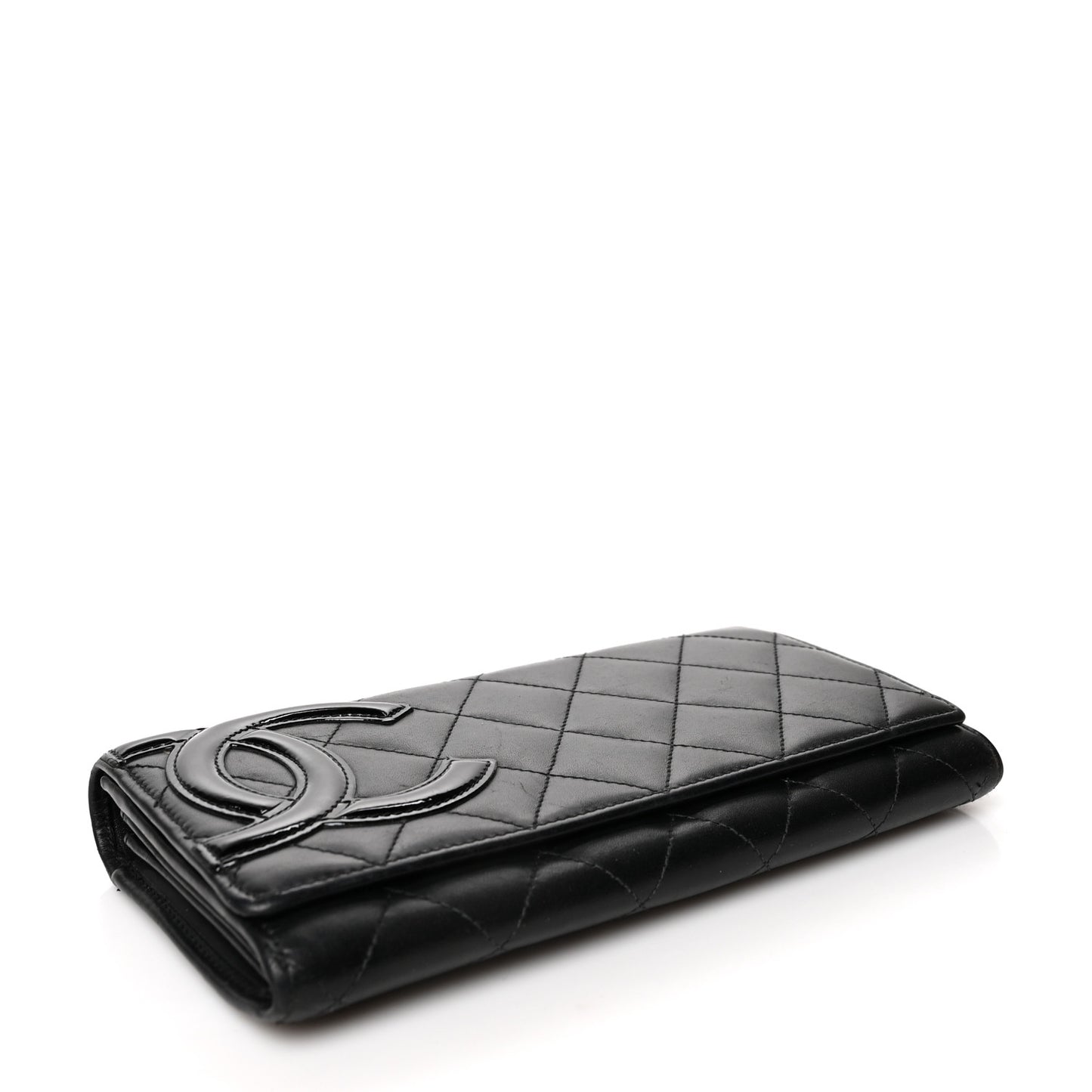Calfskin Quilted Cambon Gusset Flap Wallet Black