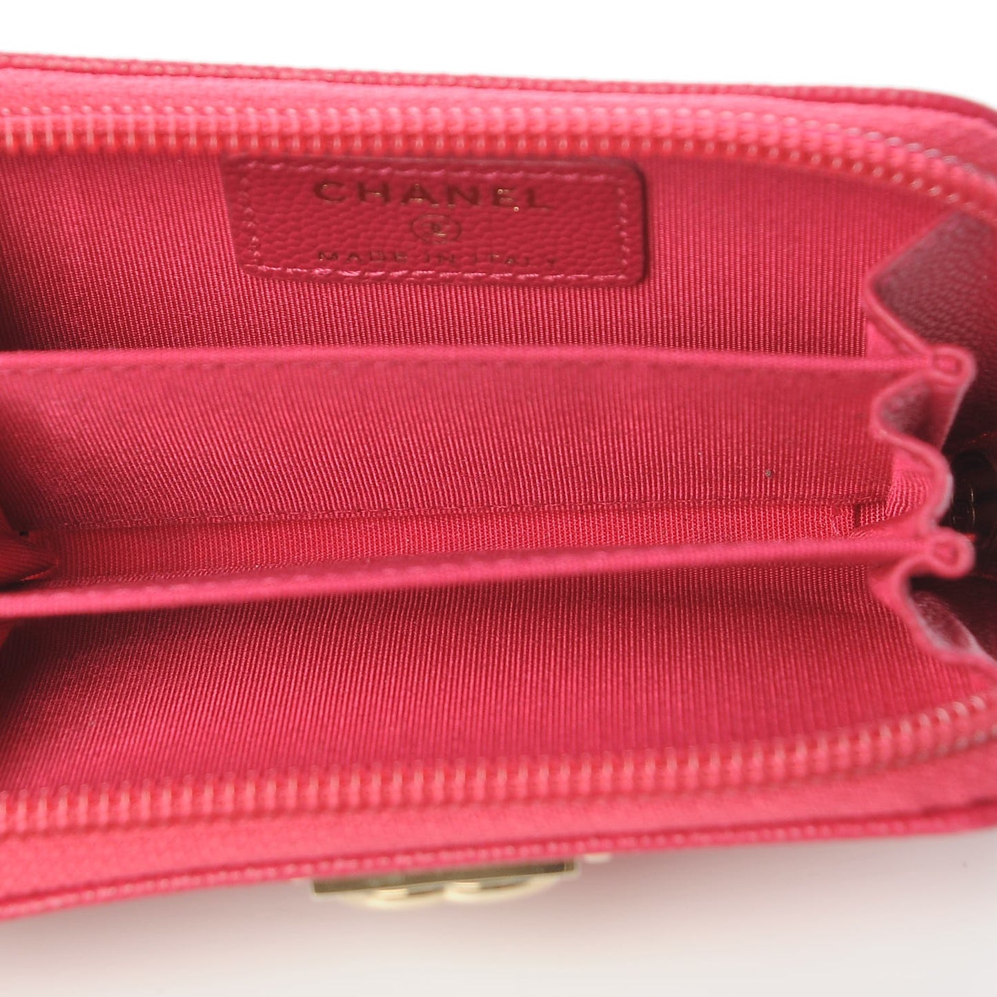 Caviar Quilted Boy Zip Around Coin Purse Wallet Fuchsia