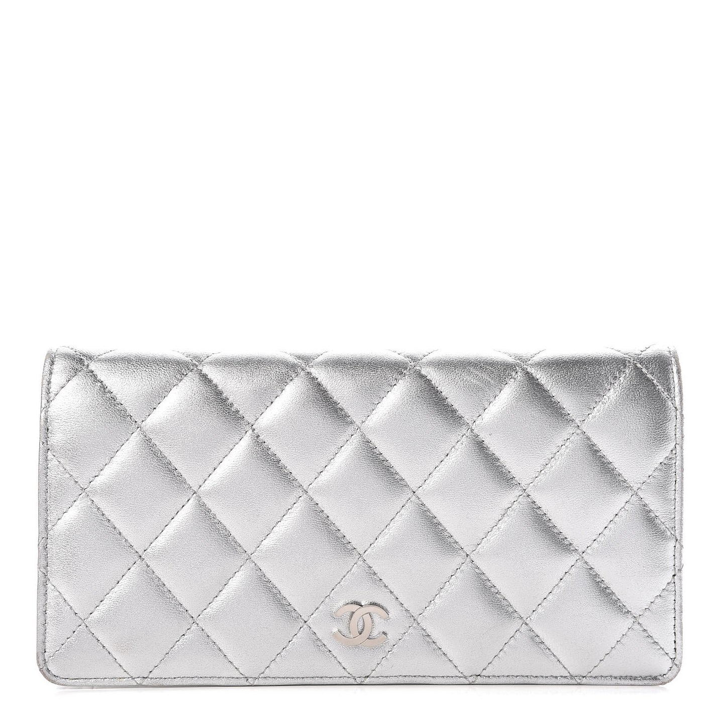 Metallic Lambskin Quilted Yen Wallet Silver