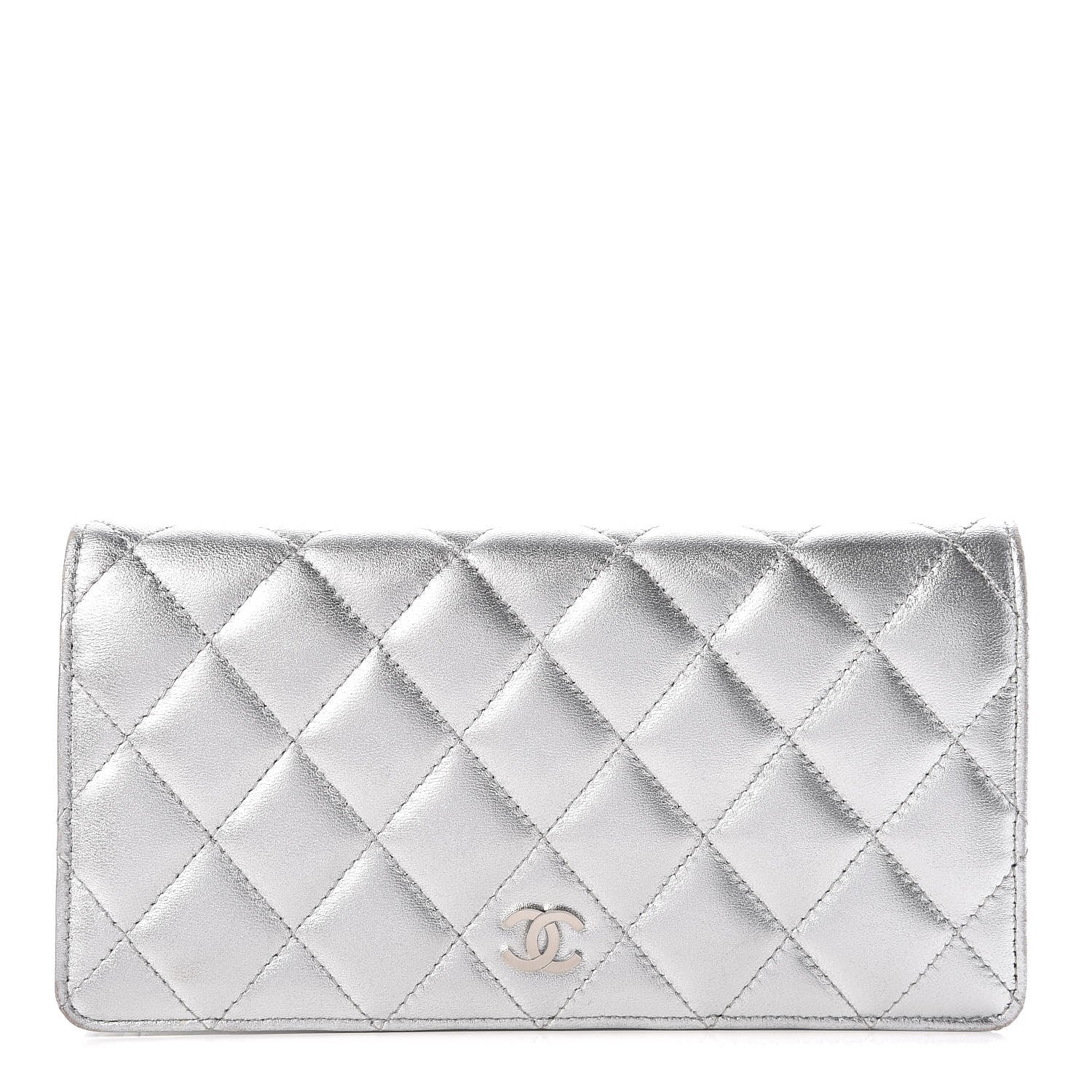 Chanel Metallic Lambskin Quilted Yen Wallet Silver 1 of 19