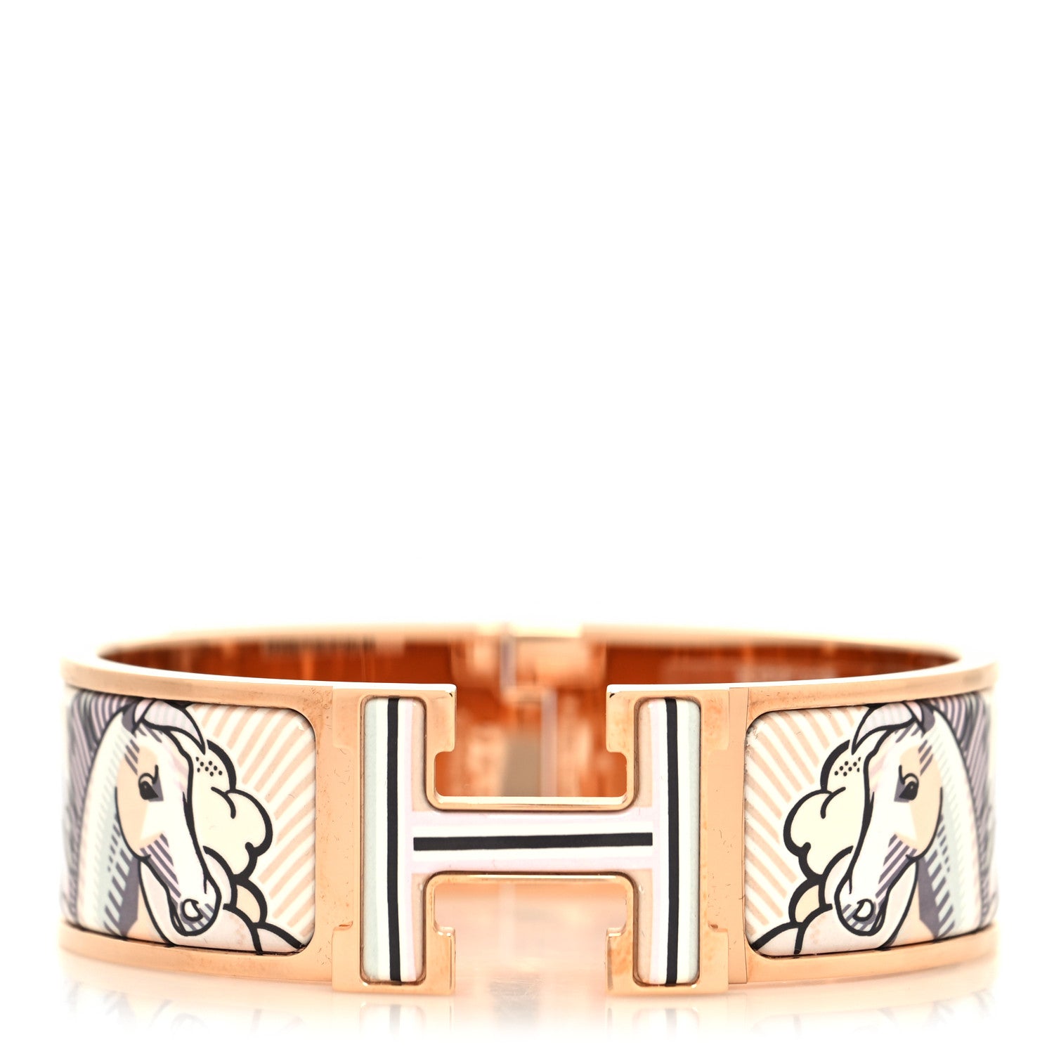 Hermes Enamel Pegase Pop Wide Clic Clac H Bracelet L Sable Soie 1 of 5