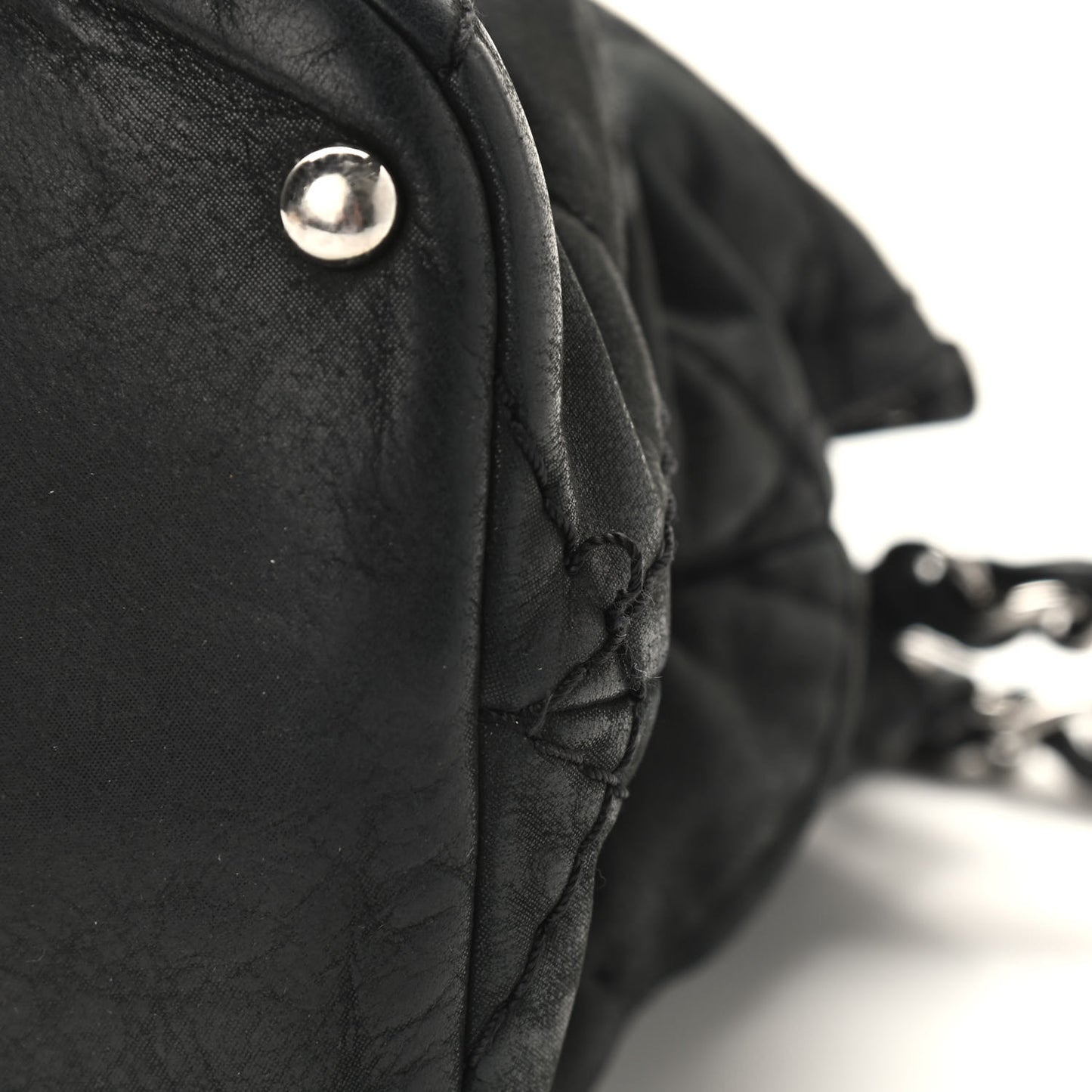 Iridescent Calfskin Stitched CC Shopping Tote Black