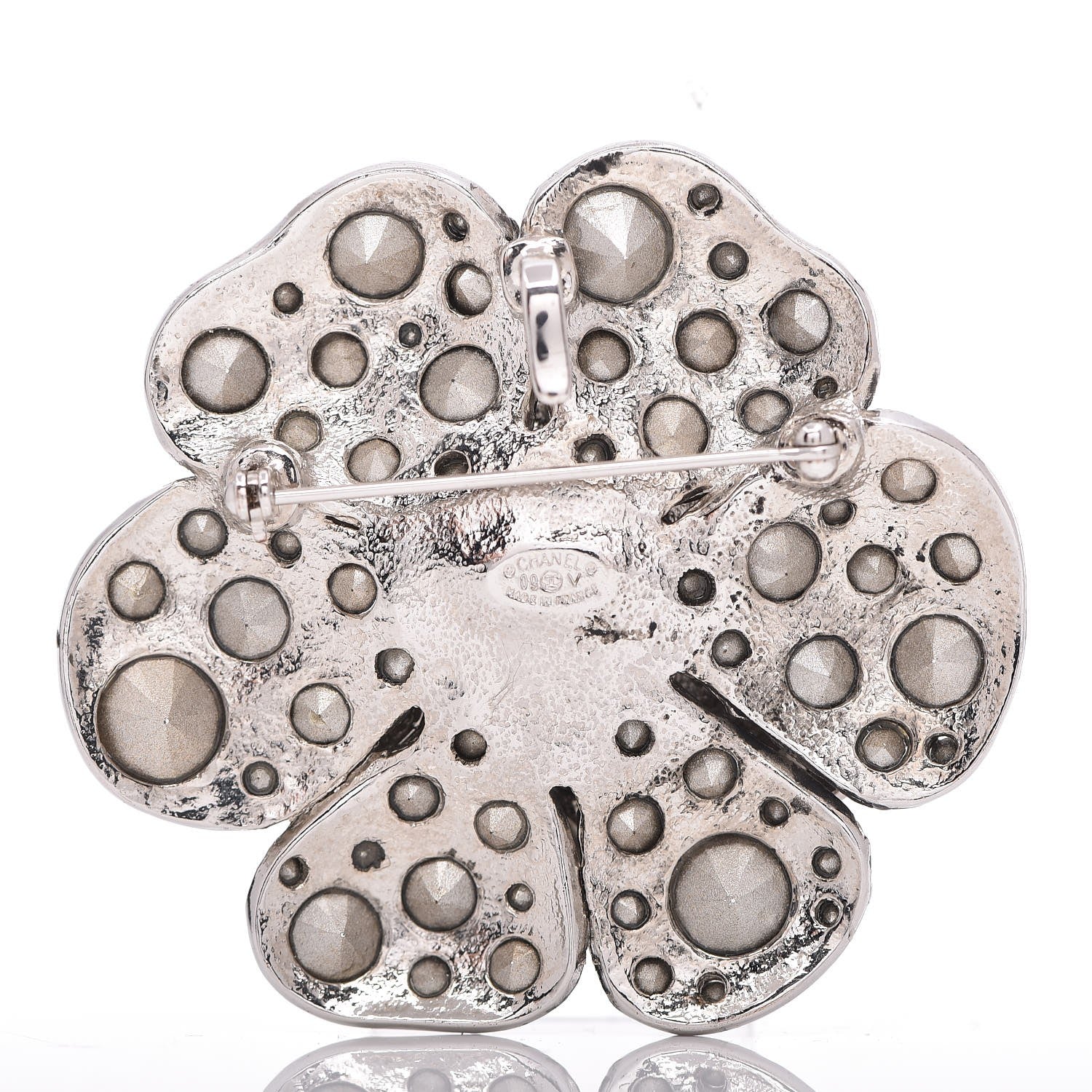 Chanel Swarovski Crystal Camellia CC Brooch Silver 3 of 5
