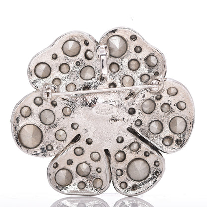 Chanel Swarovski Crystal Camellia CC Brooch Silver 3 of 5