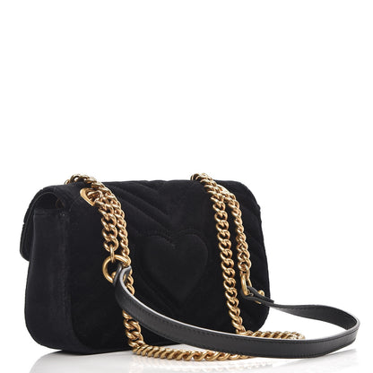Gucci Velvet Matelasse Mini GG Marmont Shoulder Bag Black 3 of 8