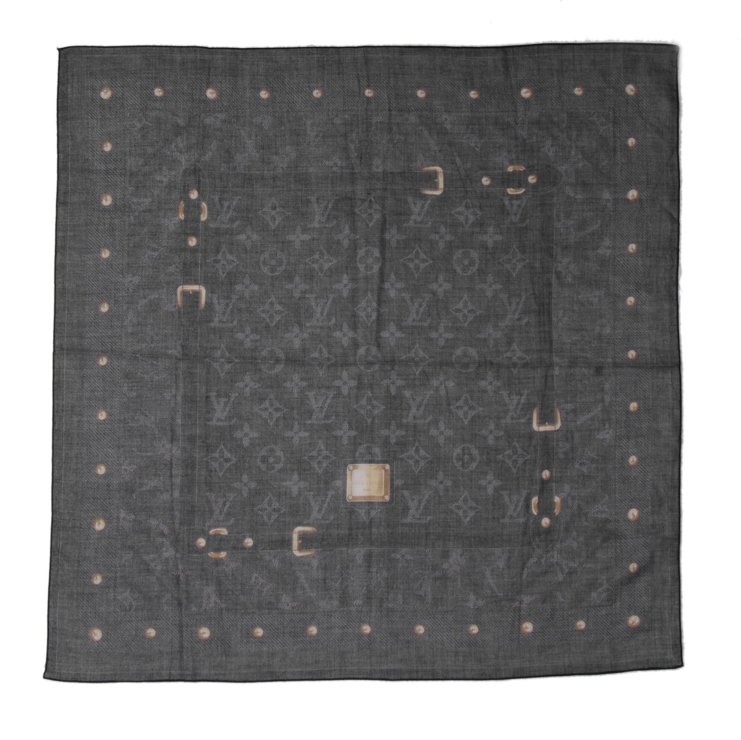 Silk Monogram New Denim Bandana Scarf Black