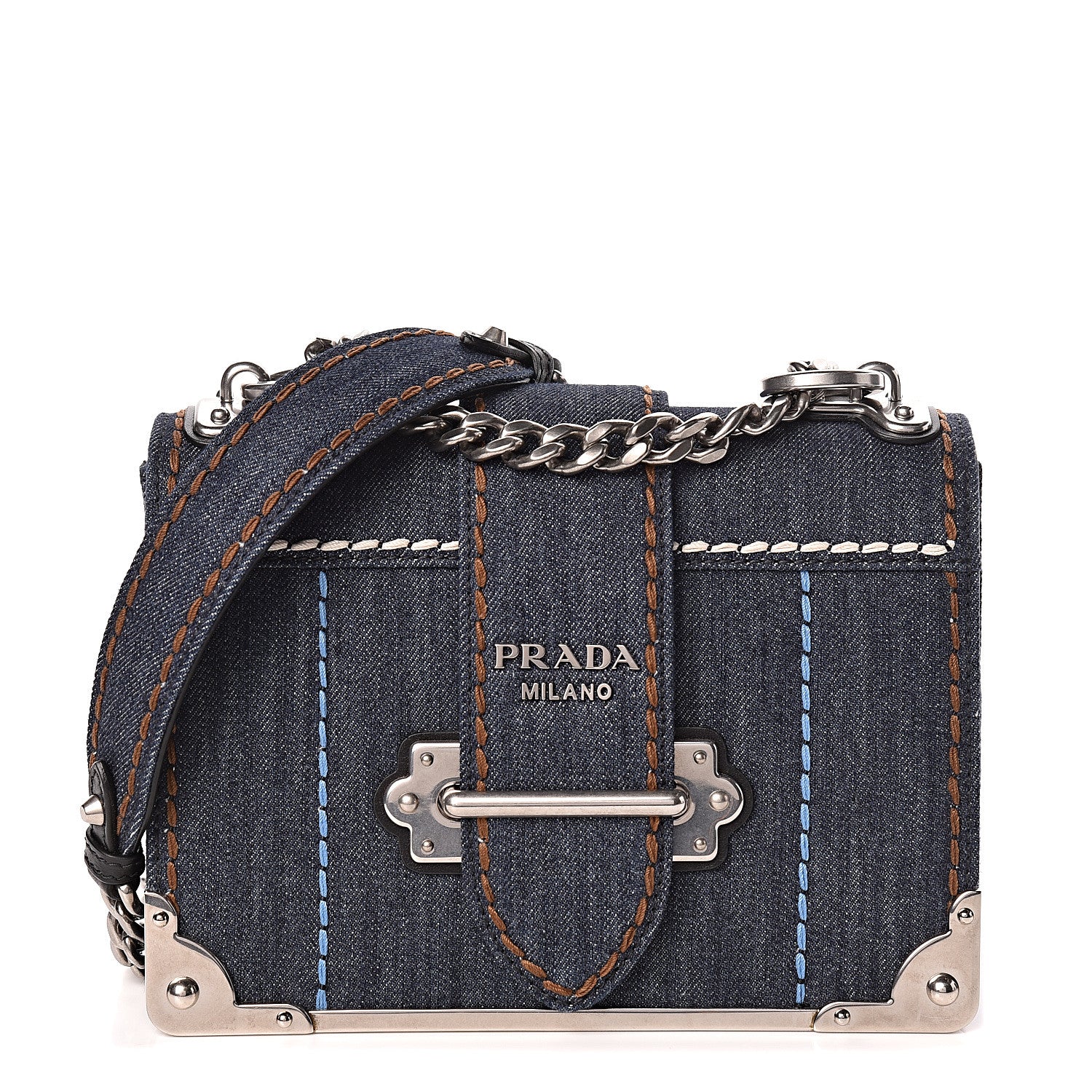 Prada Denim City Calf Cahier Bag Blue Black 1 of 9