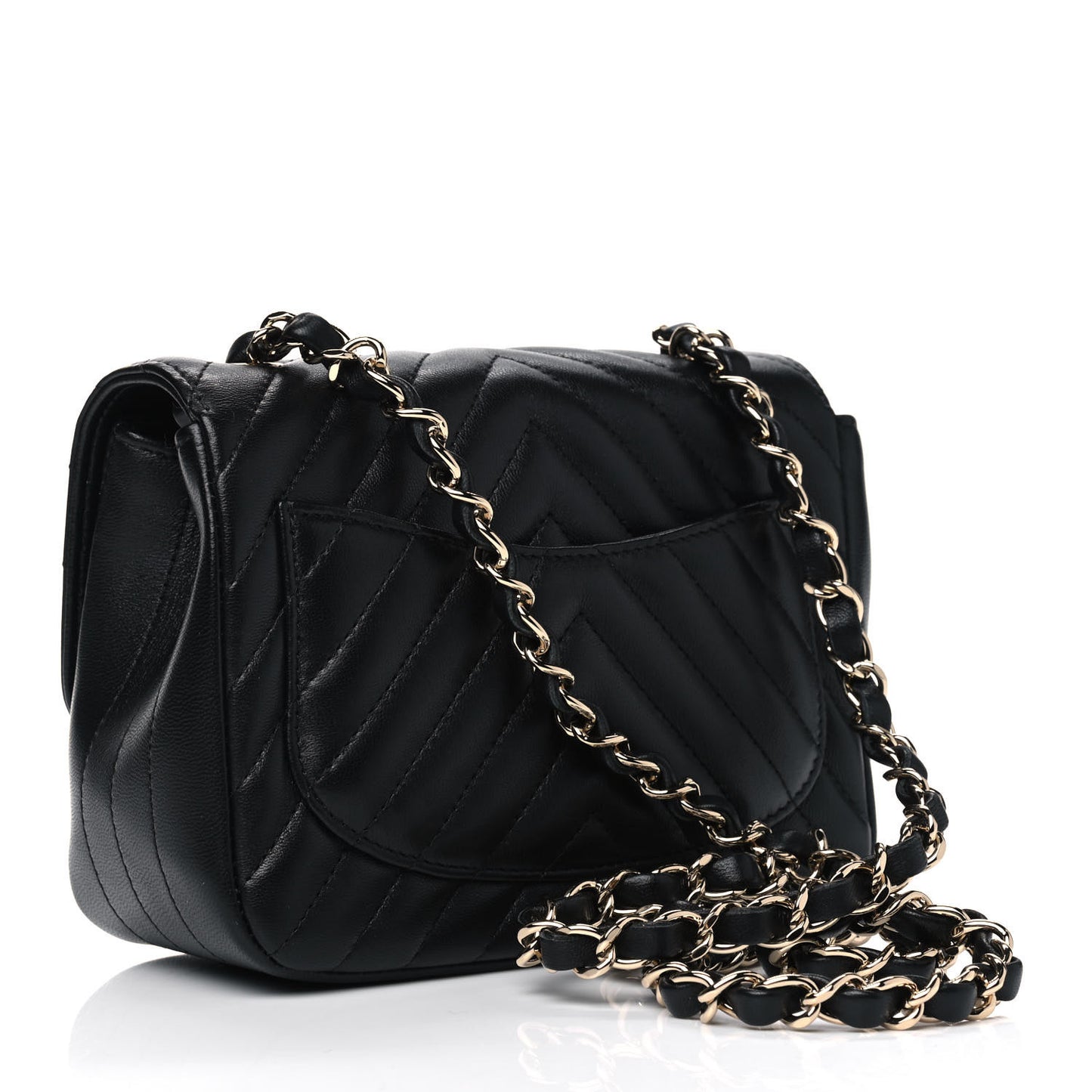 Lambskin Chevron Quilted Mini Square Flap Black