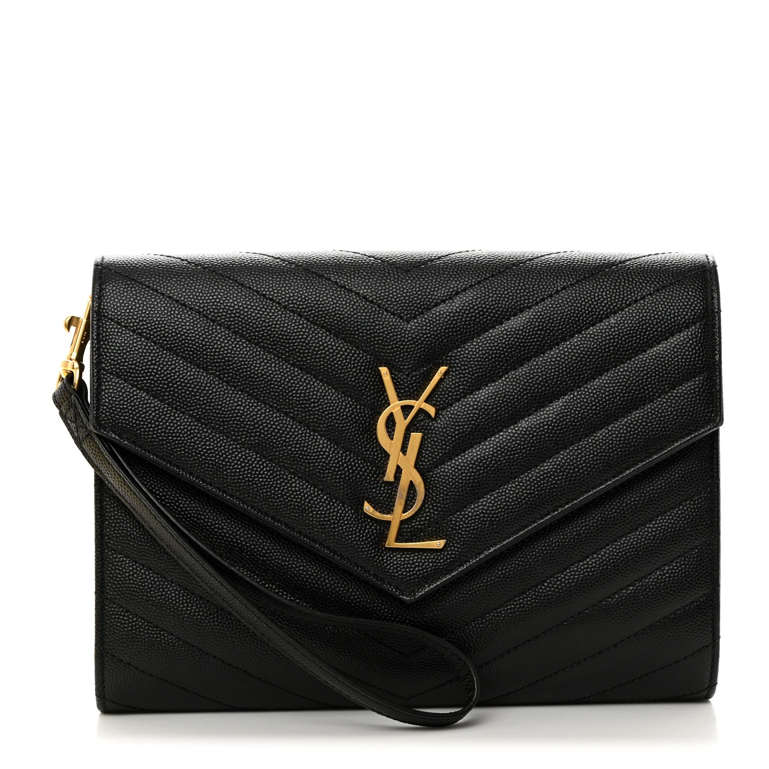 Saint Laurent Grain De Poudre Matelasse Chevron Monogram Envelope Clutch Black 1 of 8