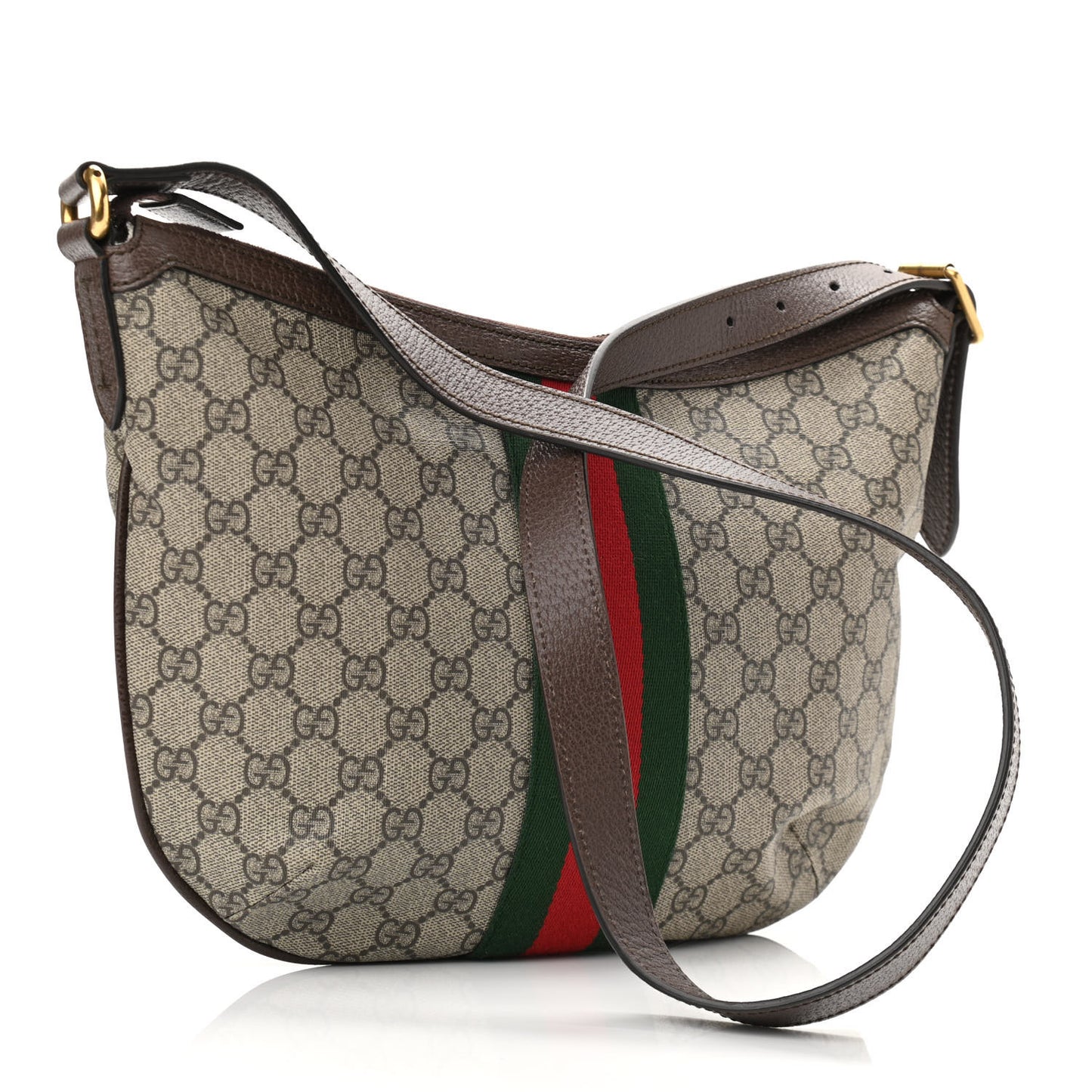 GG Supreme Monogram Web Small Ophidia Half Moon Hobo Brown