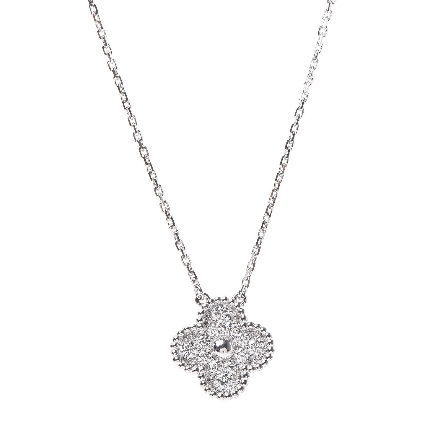 Van Cleef & Arpels 18K White Gold Diamond Vintage Alhambra Pendant Necklace 4 of 8