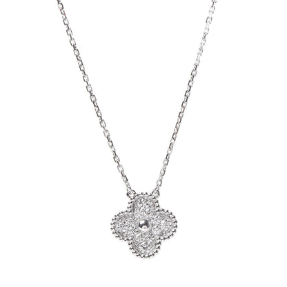 Van Cleef & Arpels 18K White Gold Diamond Vintage Alhambra Pendant Necklace 4 of 8