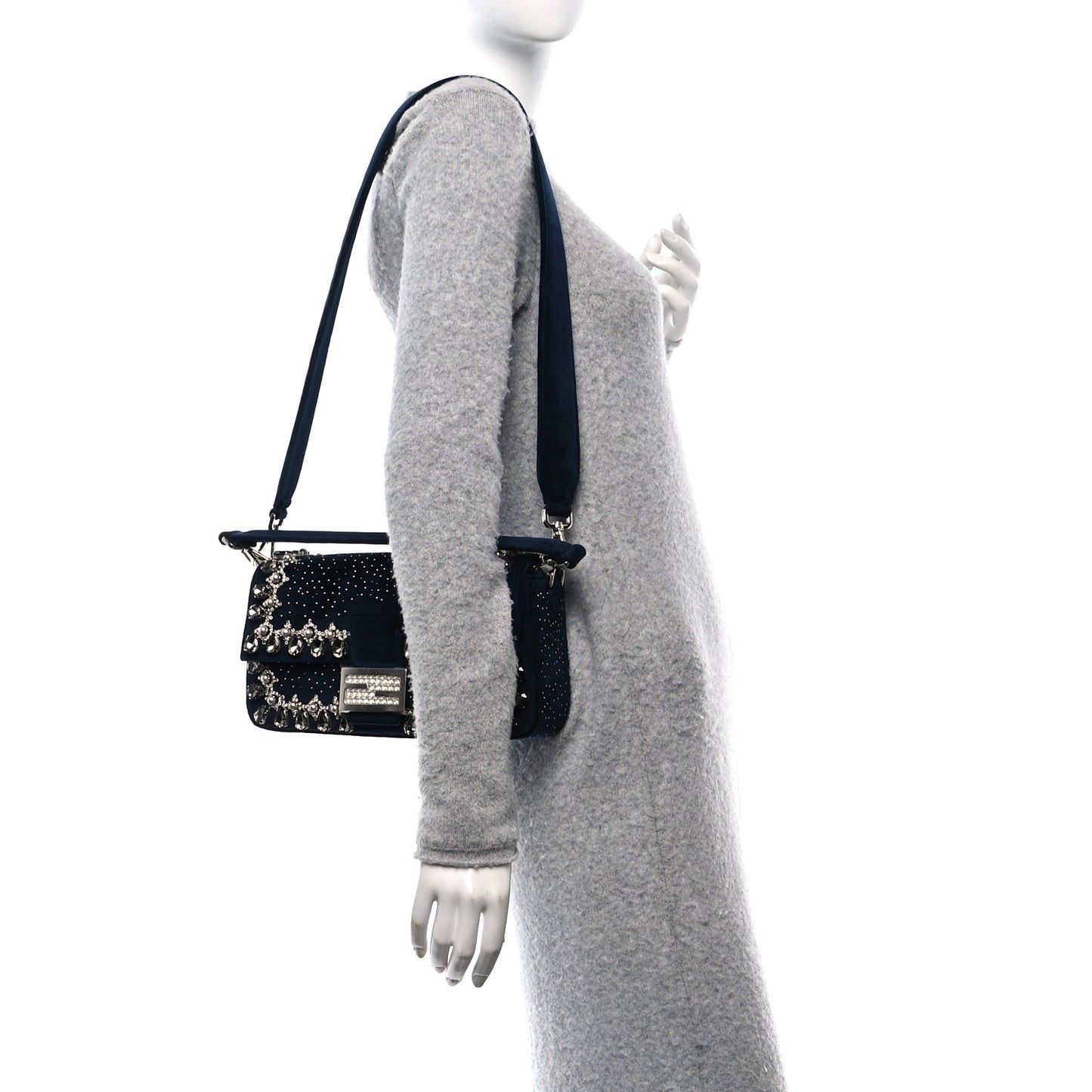 Velvet Crystal Embellished Baguette Midnight