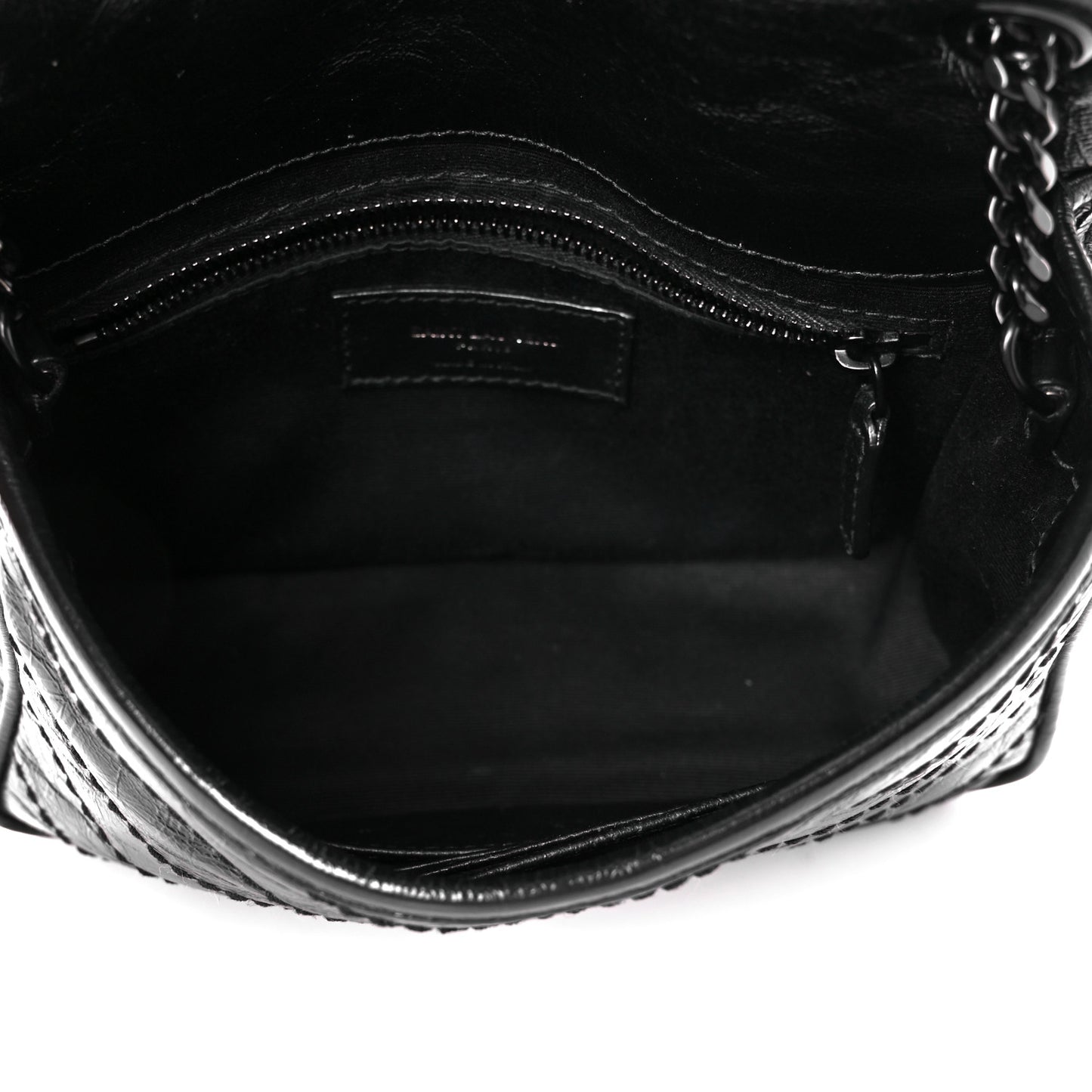 Crinkled Calfskin Matelasse Monogram Niki Chain Wallet Black