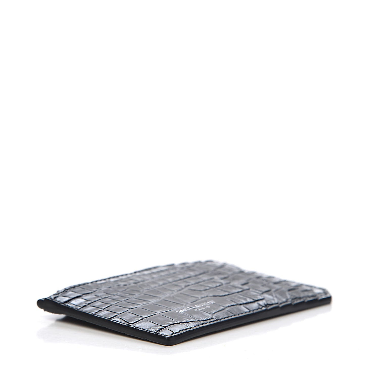 Calfskin Crocodile Embossed 5 Fragments Zip Pouch Card Holder Black