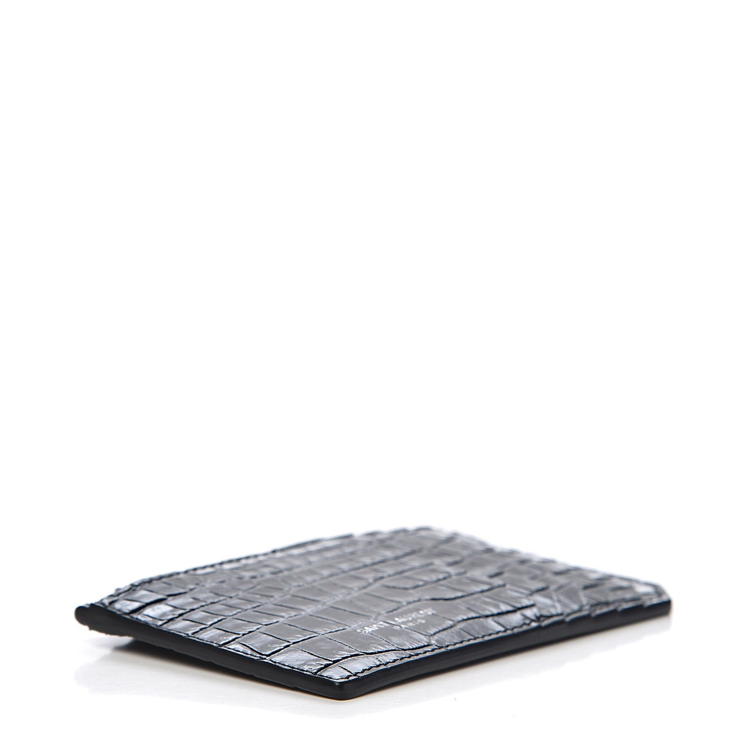 Saint Laurent Calfskin Crocodile Embossed 5 Fragments Zip Pouch Card Holder Black 4 of 8