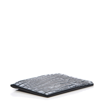 Saint Laurent Calfskin Crocodile Embossed 5 Fragments Zip Pouch Card Holder Black 4 of 8