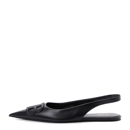 Balenciaga Calfskin BB Knife Pointy Toe Slingback Flats 38 Black 1 of 11