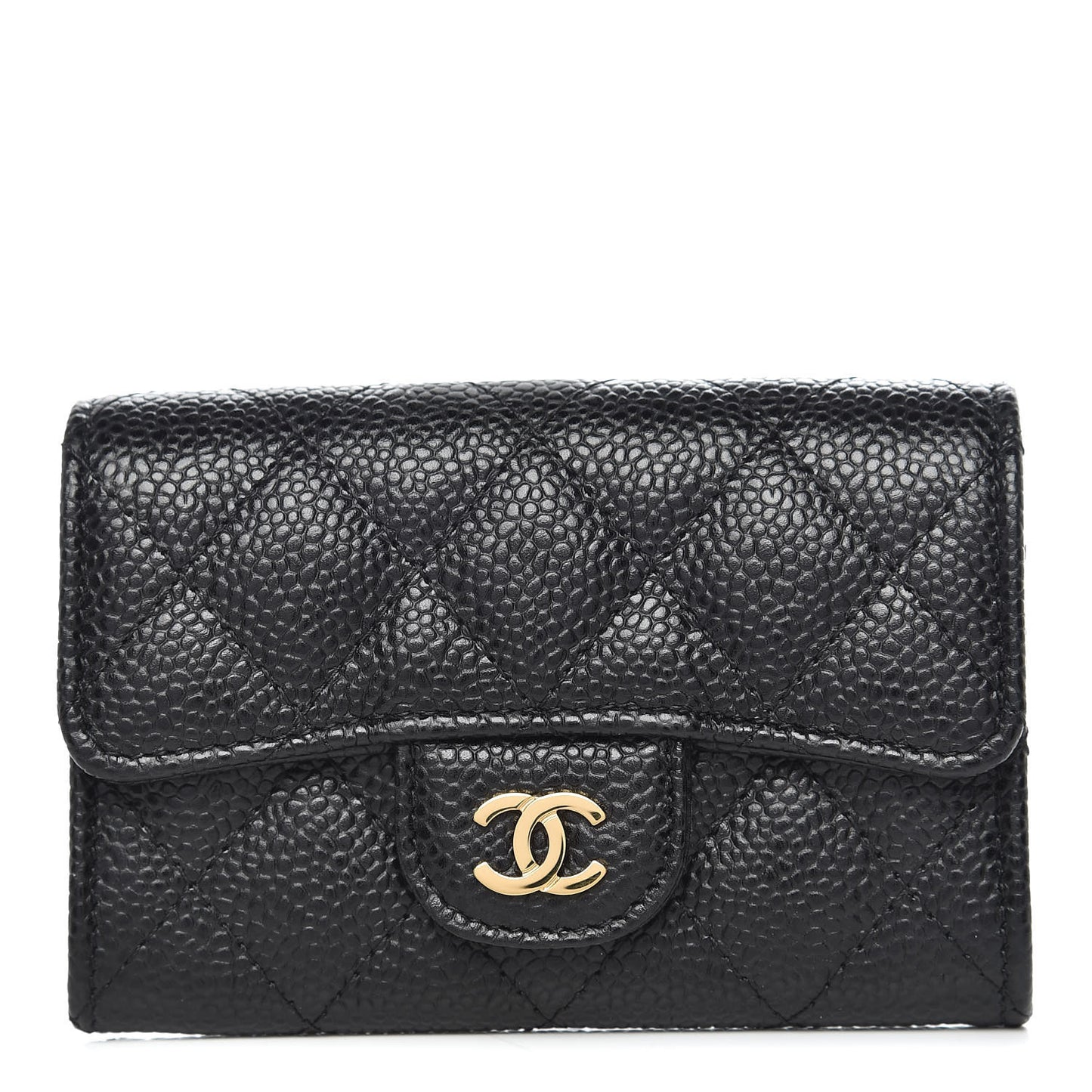 Caviar Quilted Flap Card Holder Black