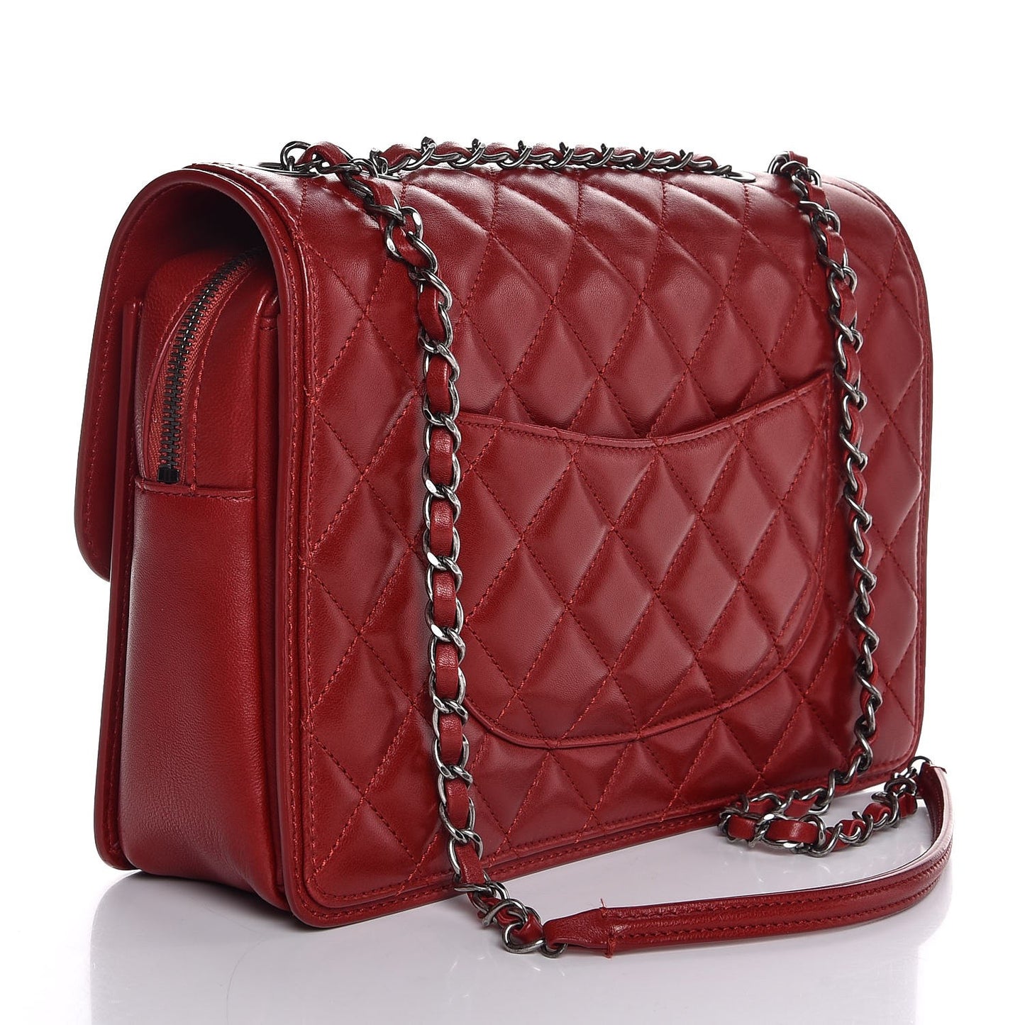 Lambskin Quilted Citizen Zip Large Flap Dark Red