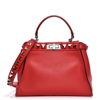 Fendi Vitello Seta Studded Medium Peekaboo Iconic Satchel Fiamma 1 of 8