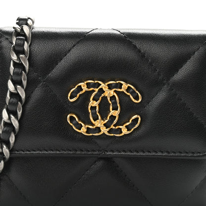 Chanel Lambskin Quilted Chanel 19 Flap Coin Purse With Chain Black 7 of 8