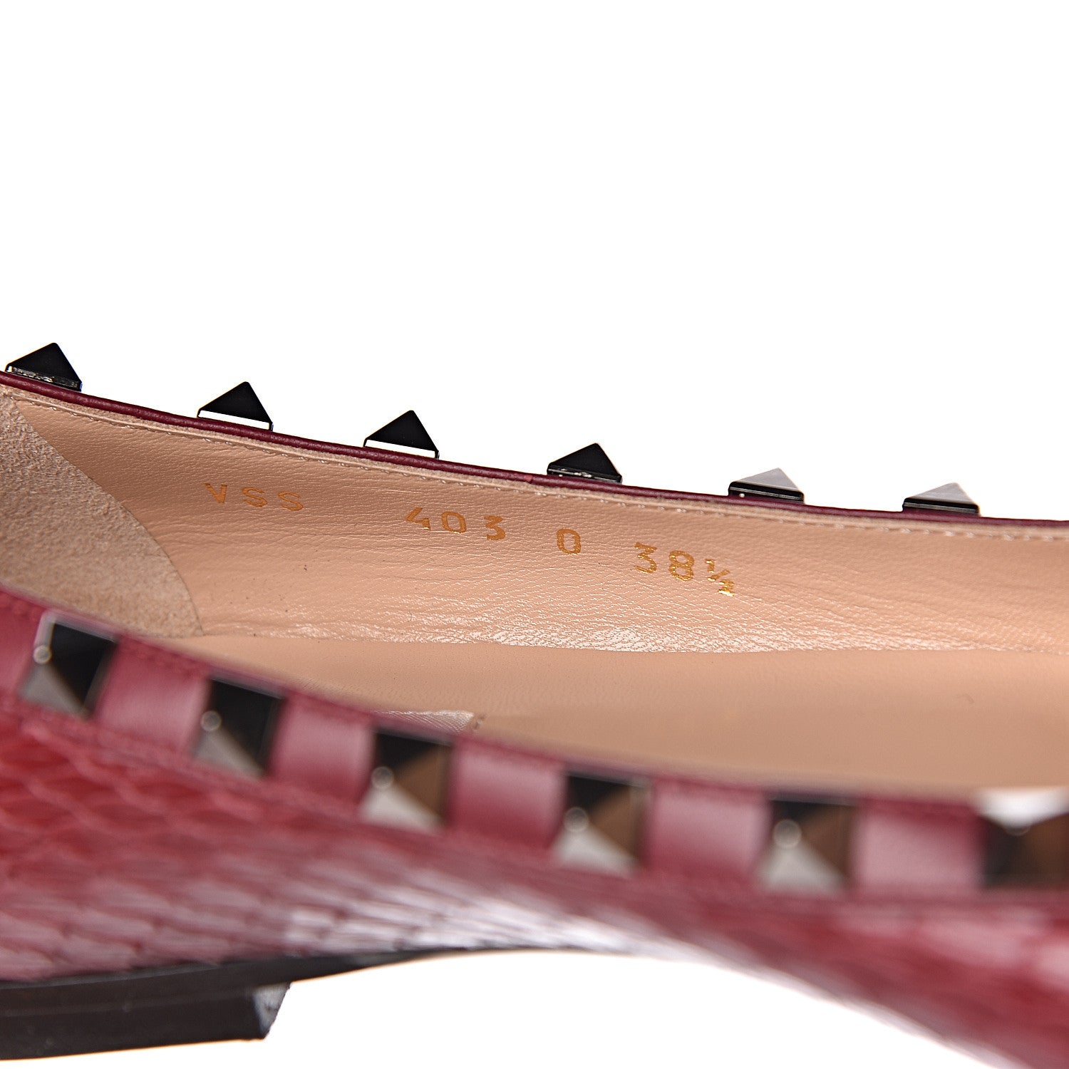 Valentino Garavani Ayers Snakeskin Rockstud Ballerina Flats 38.5 Cerise 8 of 9