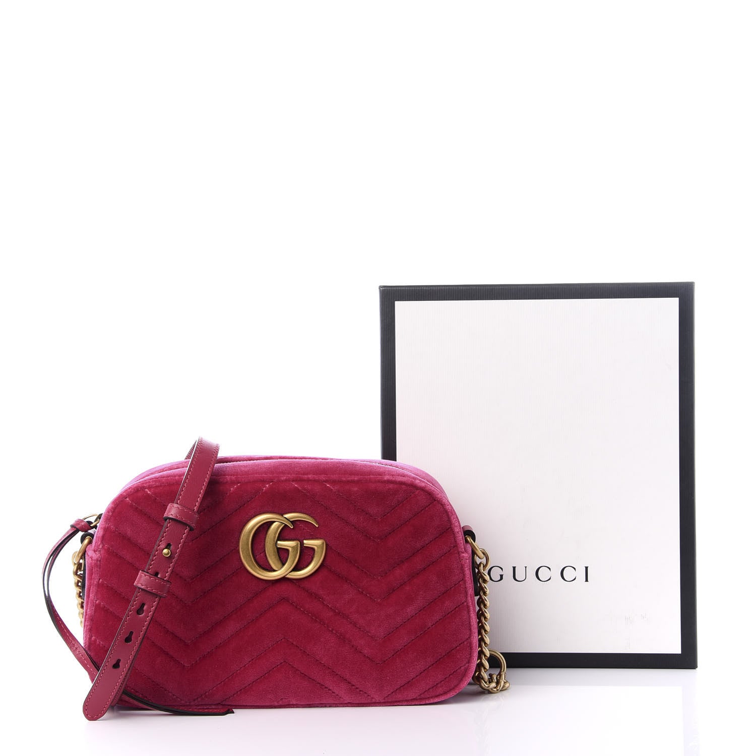 Gucci Velvet Matelasse Small GG Marmont Chain Shoulder Bag Light Raspberry Rose 9 of 9
