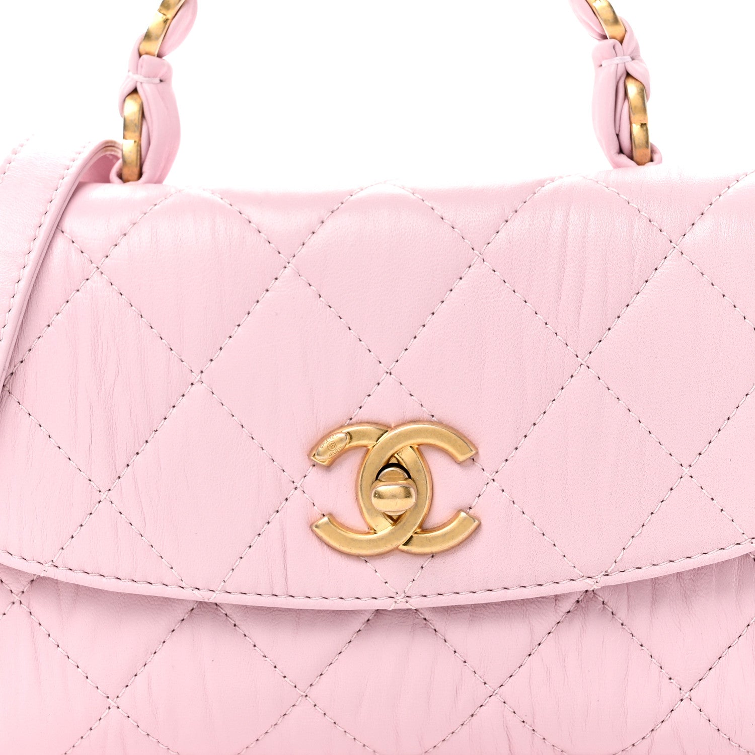 Chanel Crumpled Lambskin Quilted Mini CC Links Top Handle Flap