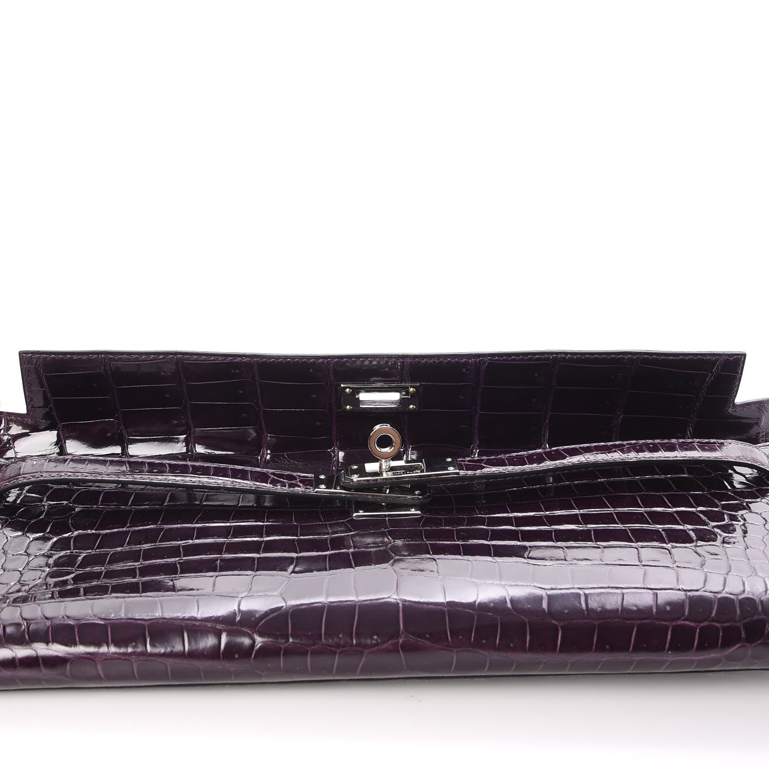 Hermes Shiny Porosus Crocodile Kelly Cut Pochette Aubergine 20 of 23