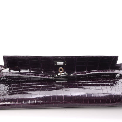 Hermes Shiny Porosus Crocodile Kelly Cut Pochette Aubergine 20 of 23