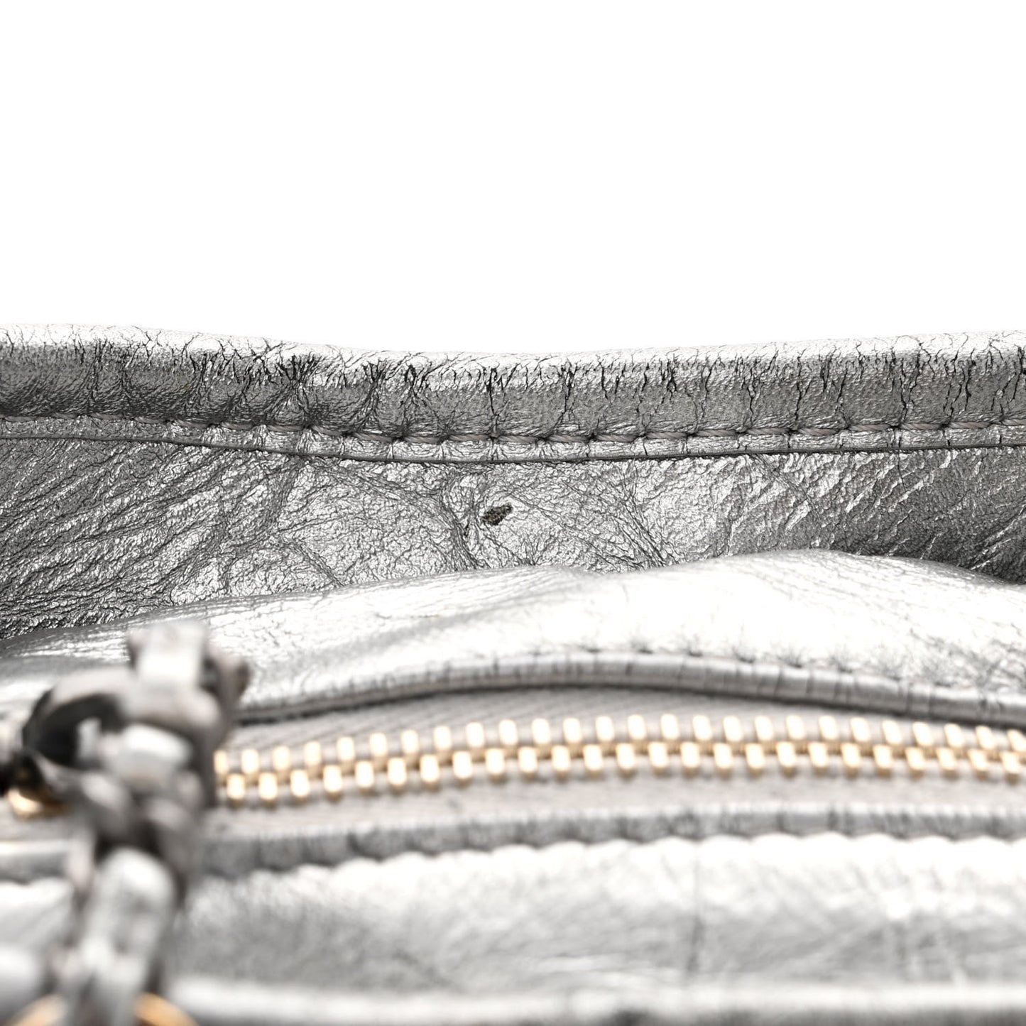 Metallic Aged Calfskin Quilted Large Gabrielle Hobo Silver